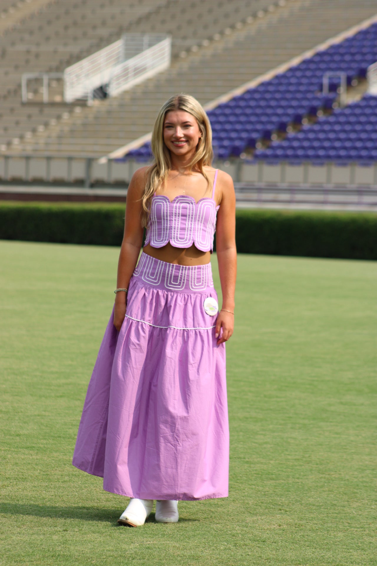 Southern Grace Embroidered Top & Midi Skirt Set - Lilac/Purple