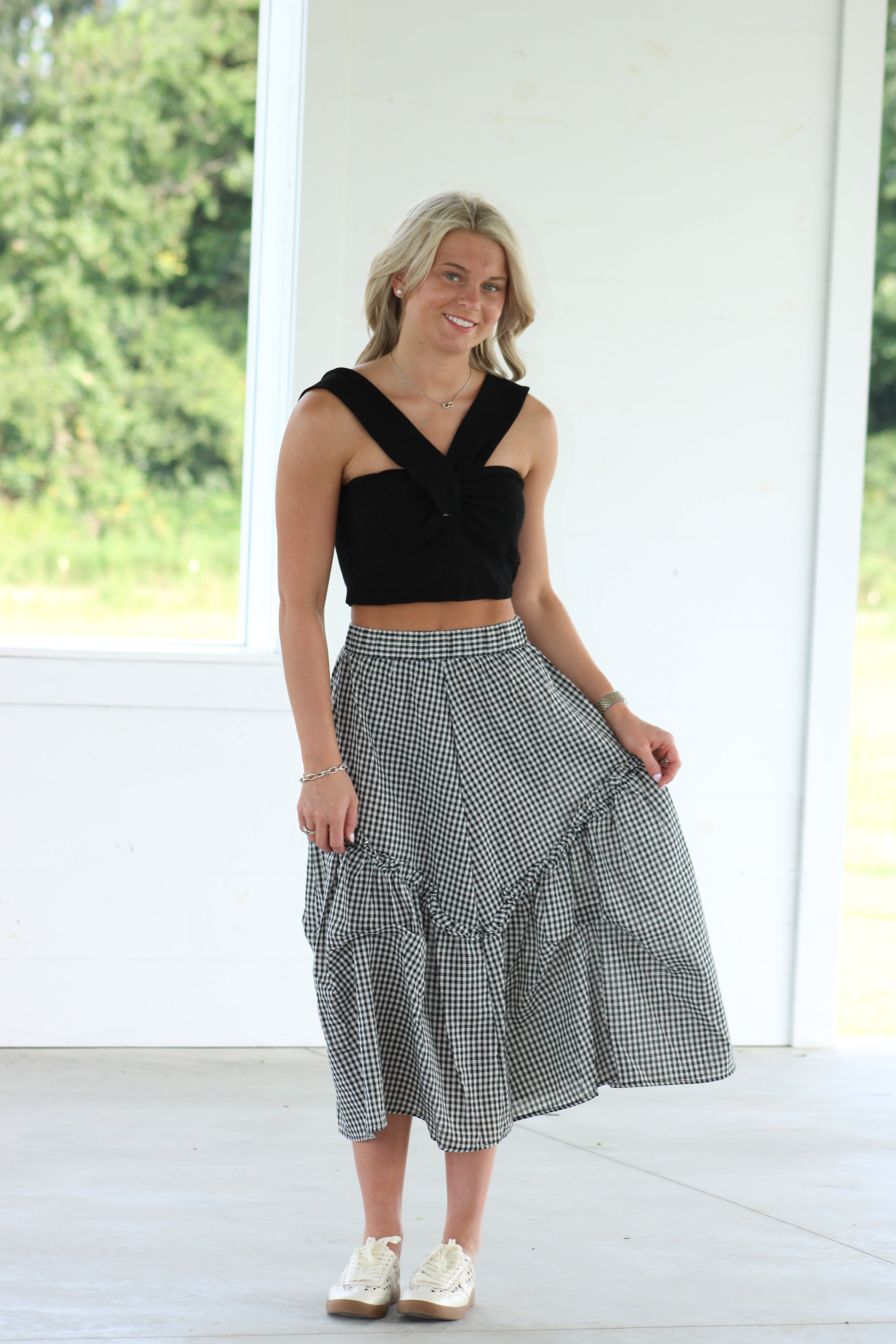 Valerie Midi Skirt - Black Gingham