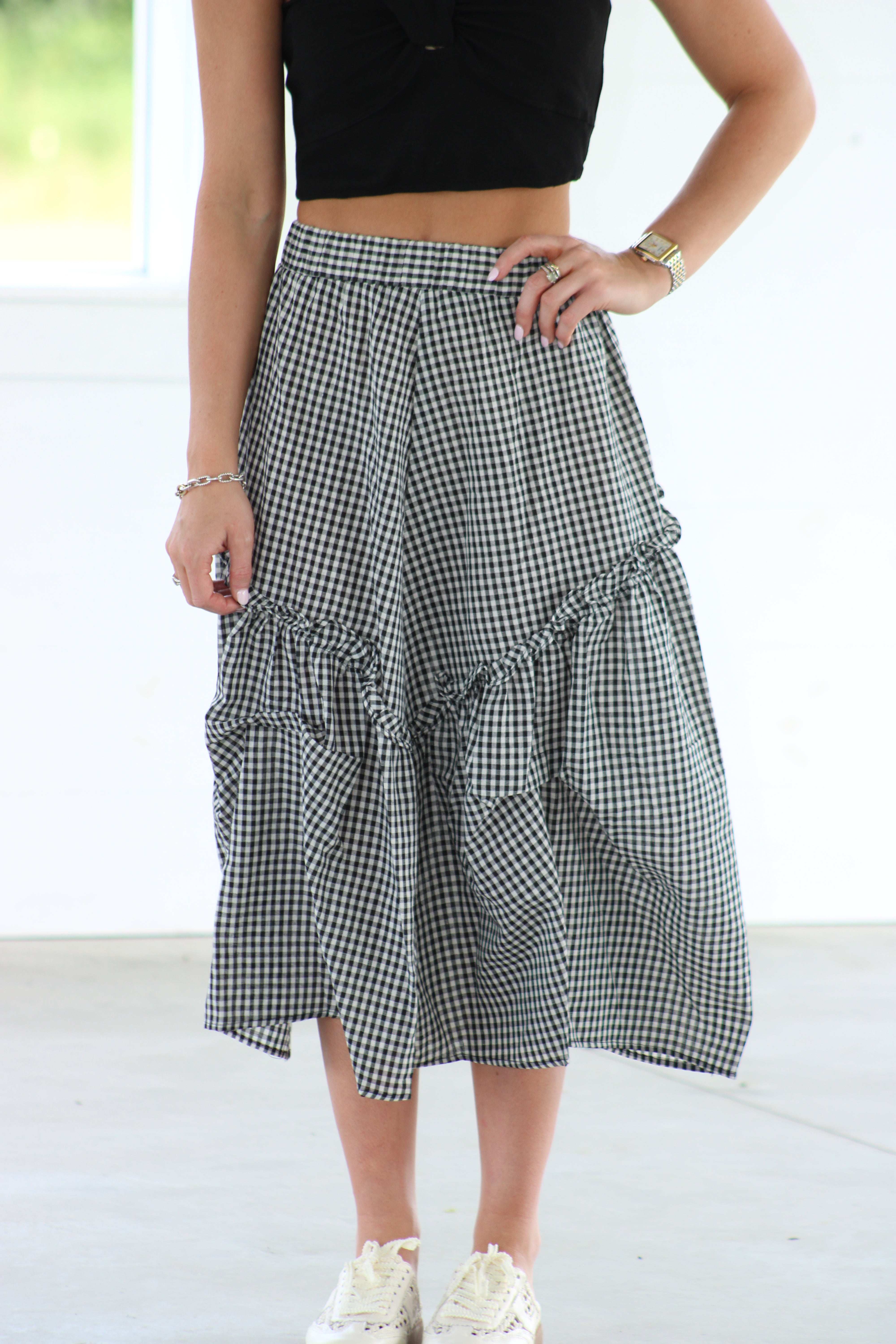 Valerie Midi Skirt - Black Gingham