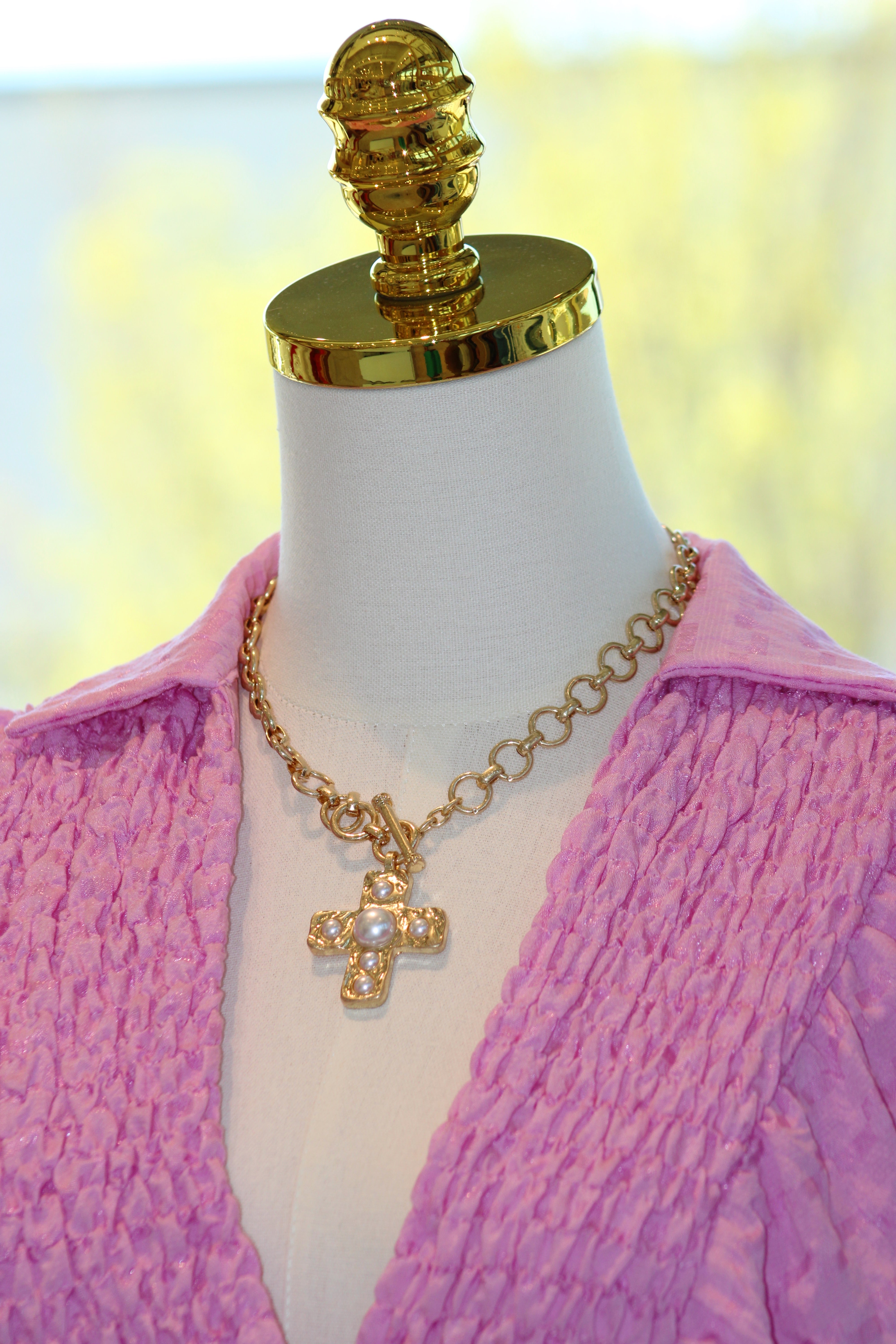 Vintage Cross Necklace With Pearls