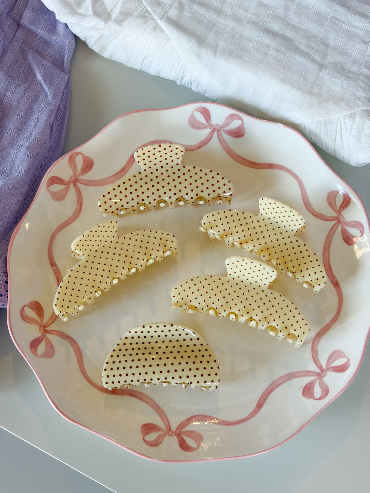 Yellow and brown polka dot hair Claw