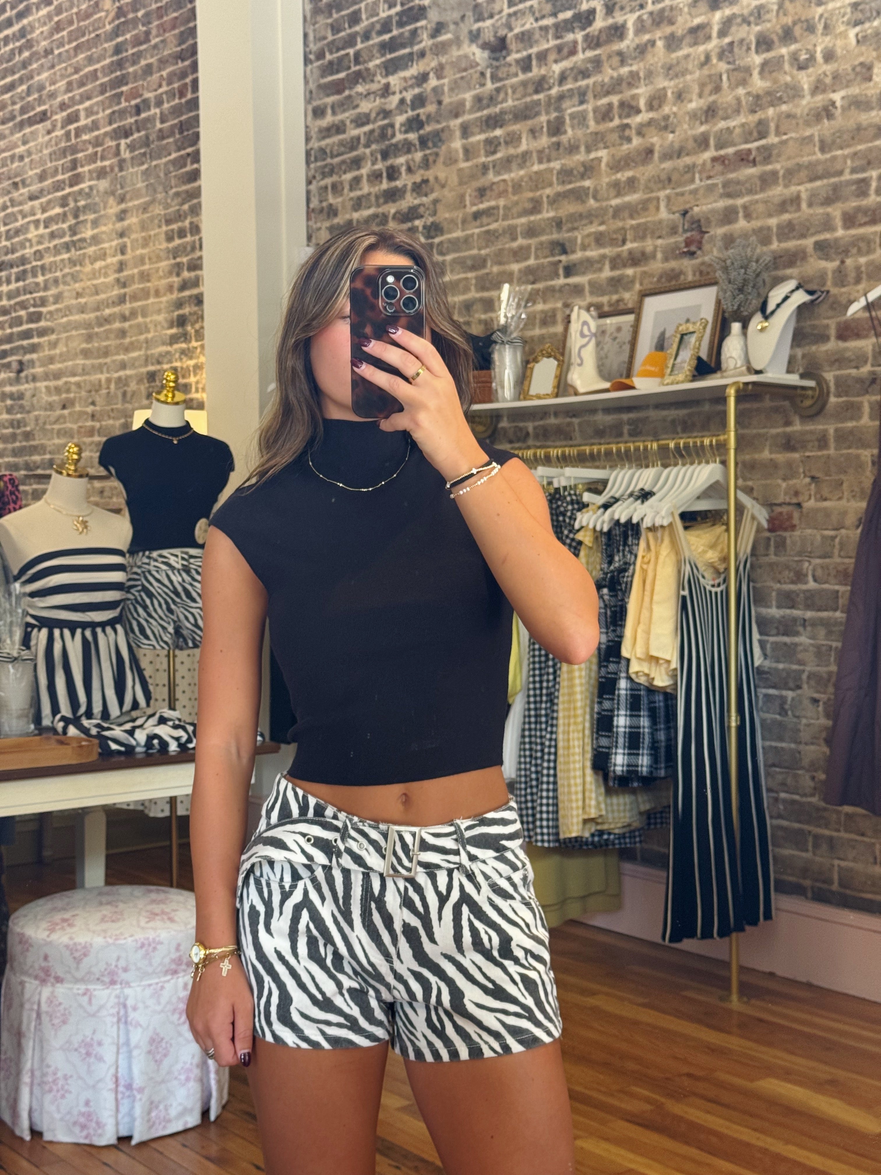 Josephine Denim Belted Shorts - Zebra