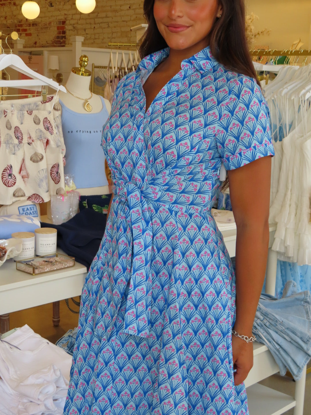 Anna Front Tie Midi Dress - Blue