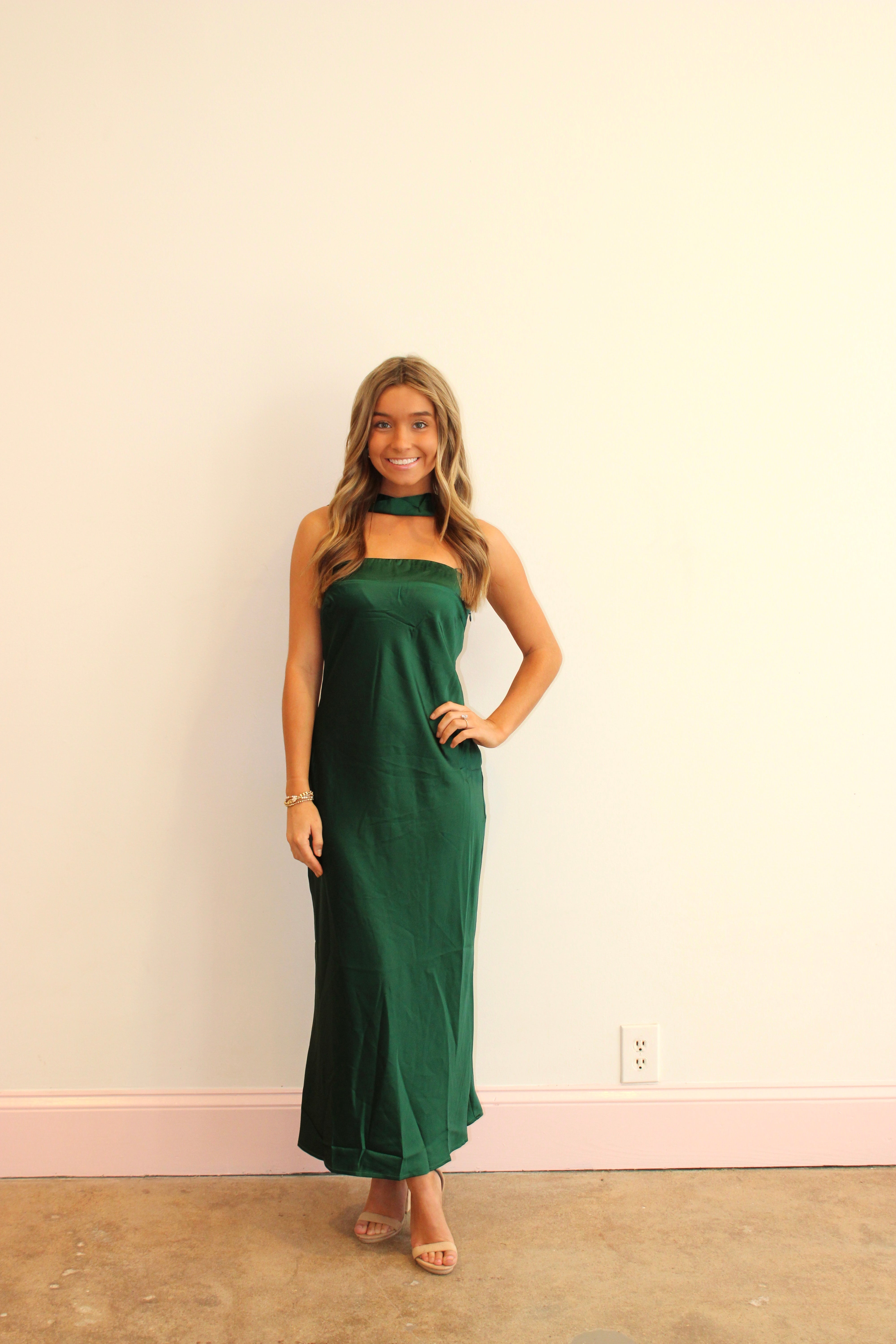 Night Out Essential Satin Midi Dress - Hunter Green