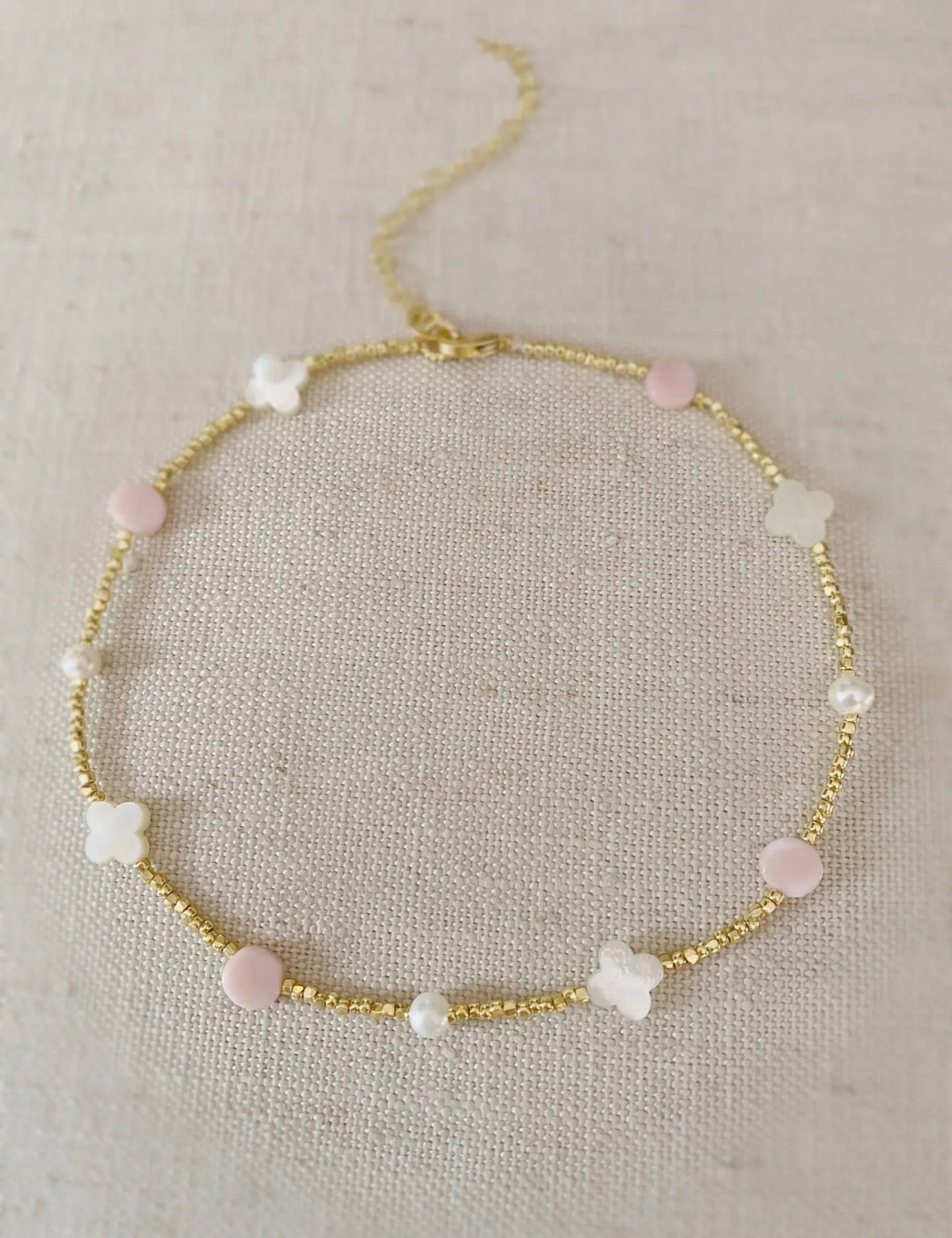 Clover, Pearl, and Pink Dot Choker