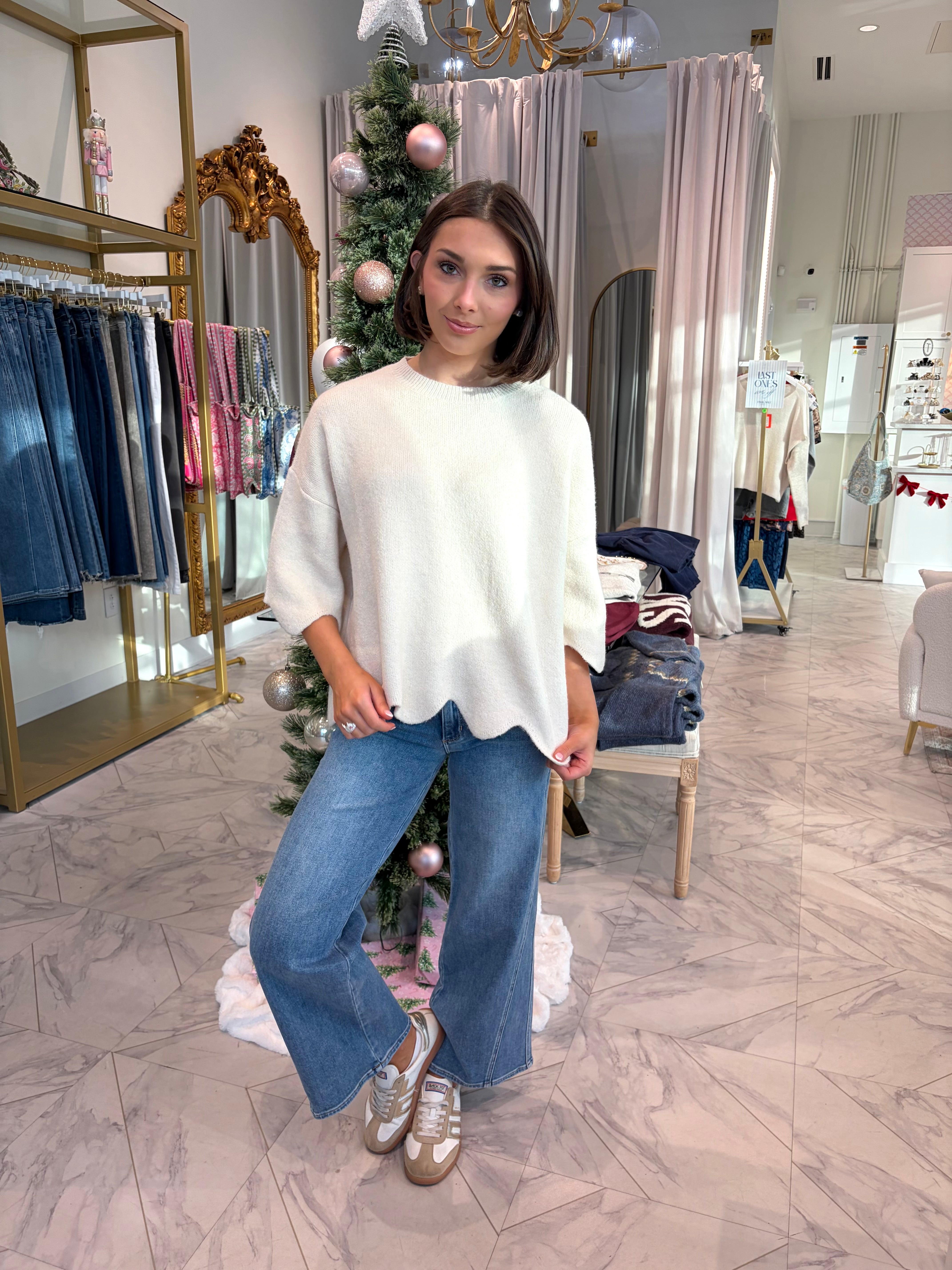 Camille Scalloped Sweater - Cream