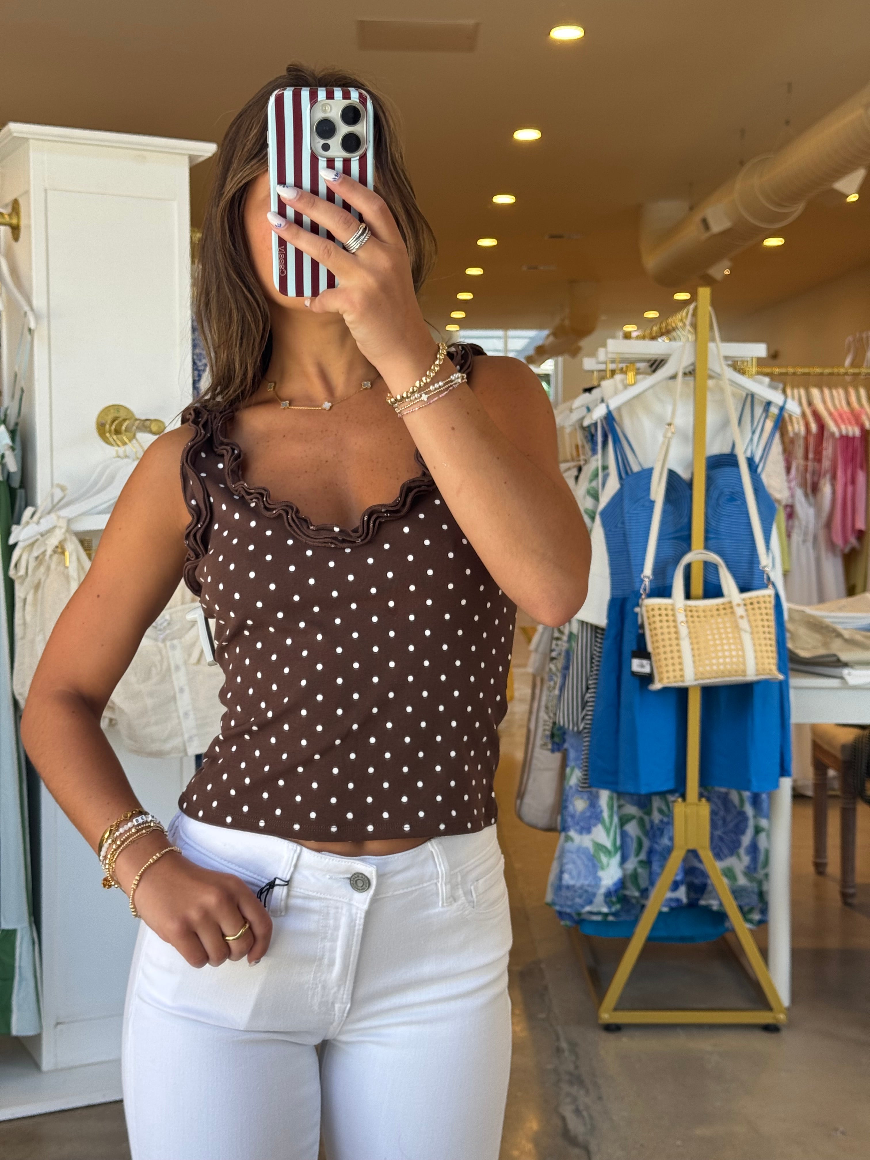 Bambi Top - Brown & White Dot