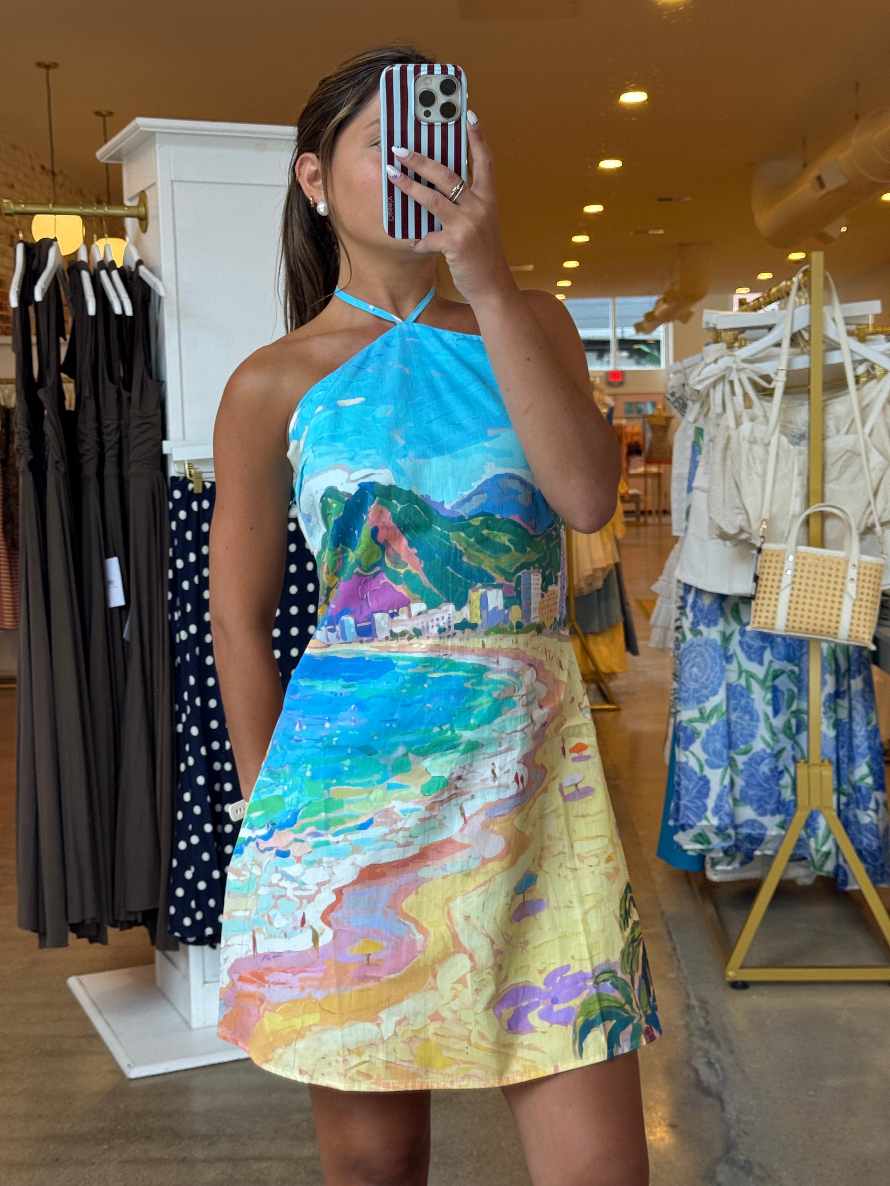 Travel Abroad Mini Dress - Blue Multi