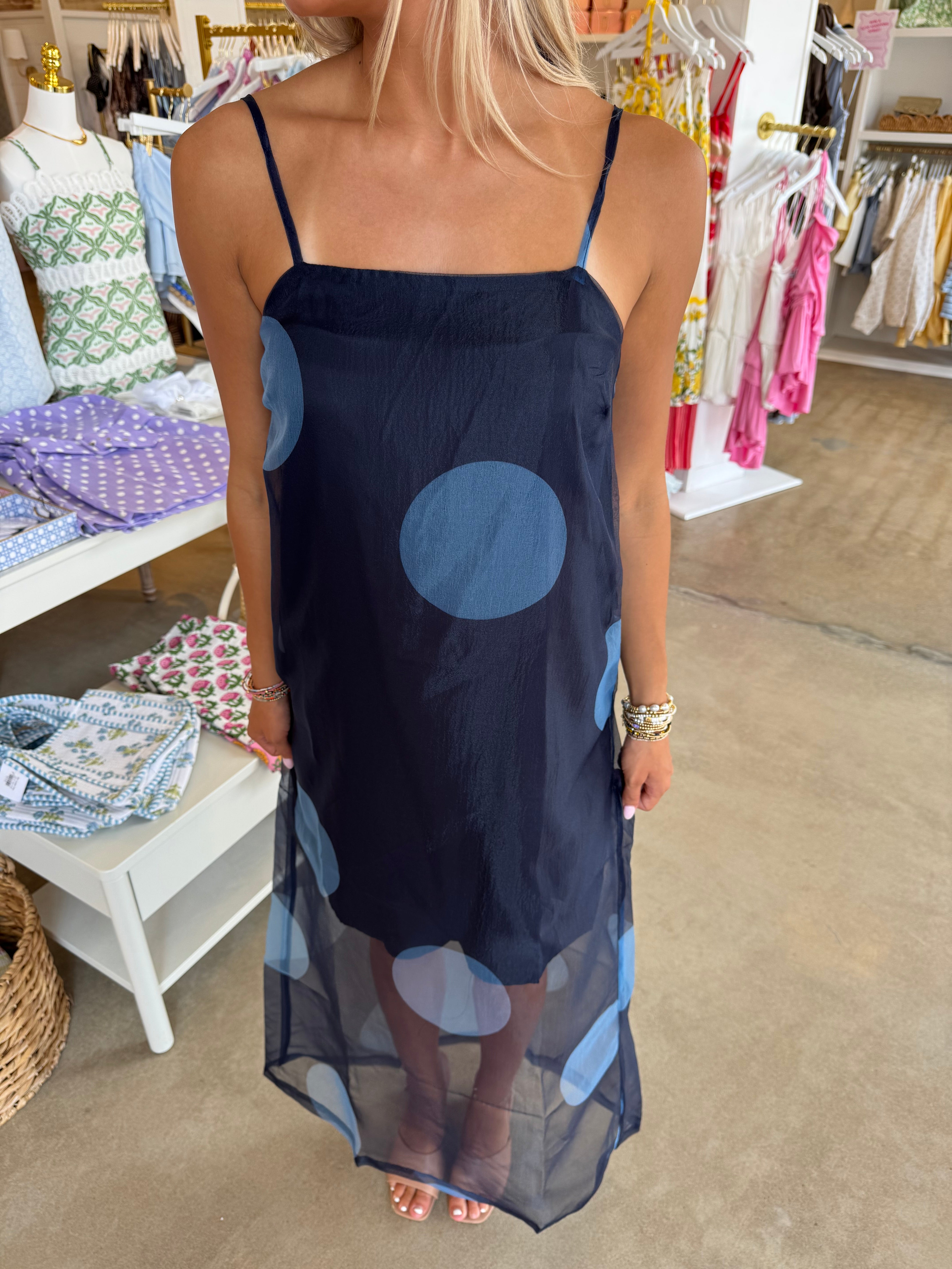 Renee Maxi Dress - Navy/Blue Polka Dot