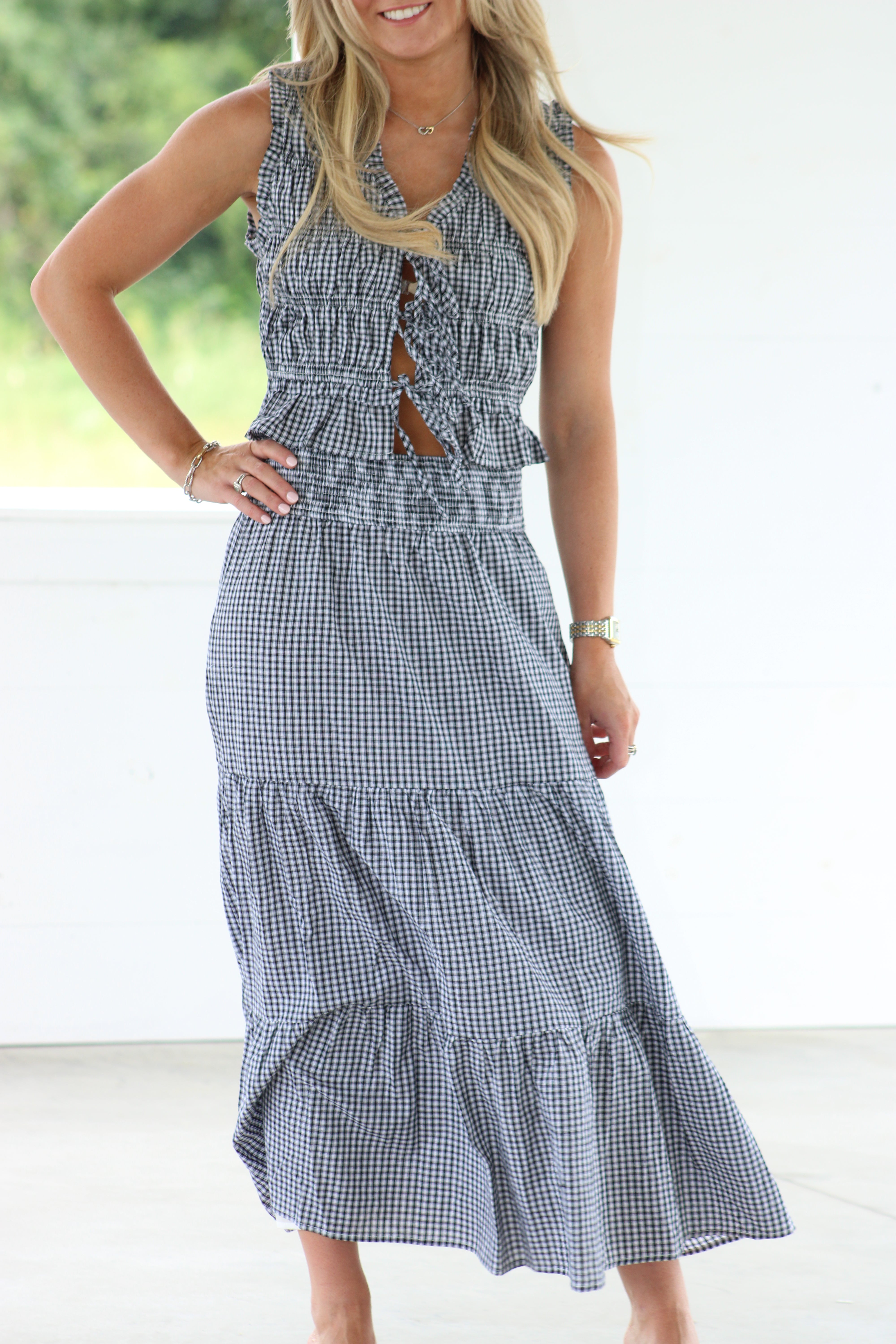 All Of Me Top & Midi Skirt Set - Black White Checkered