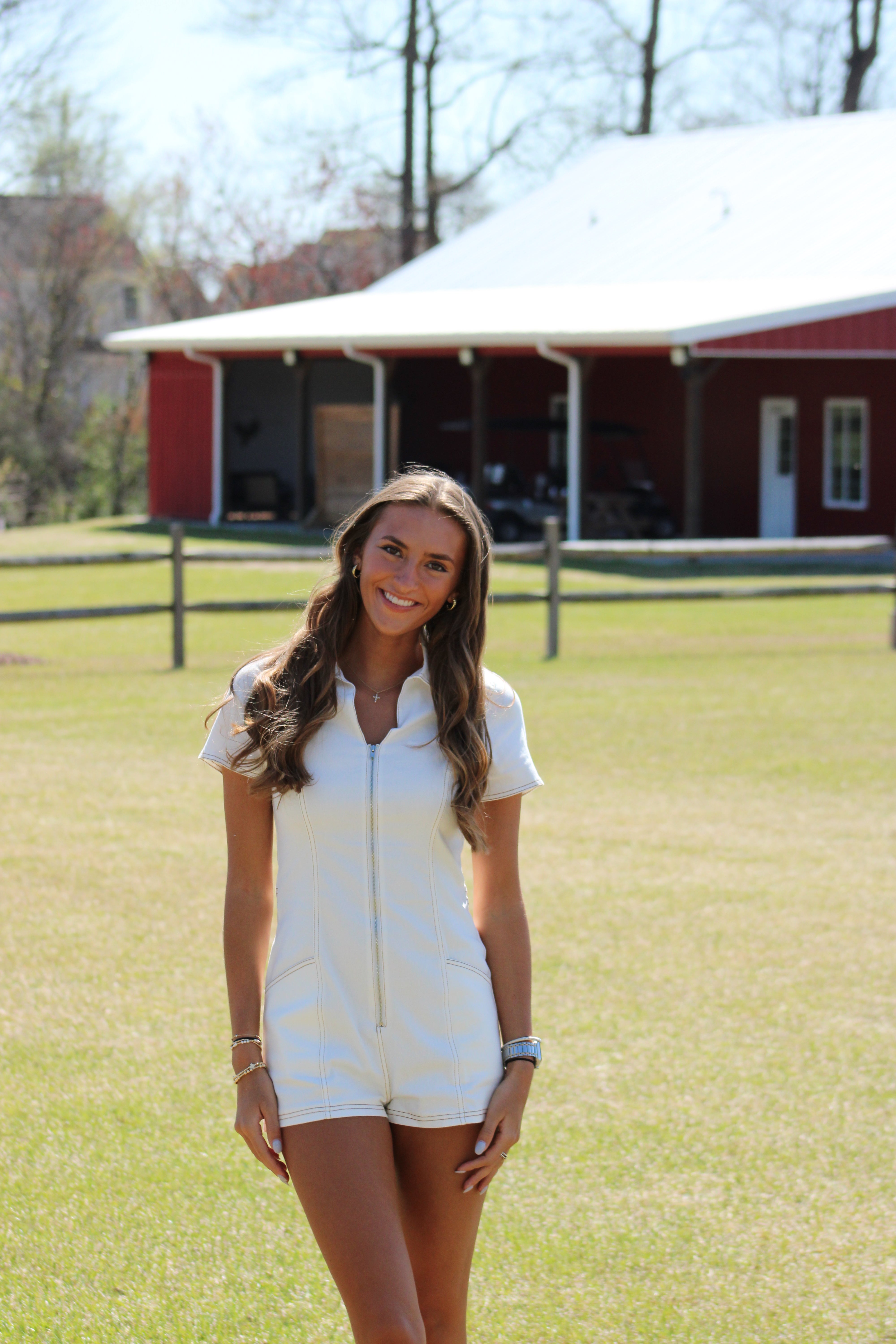 Pretty Problems Denim Romper - White