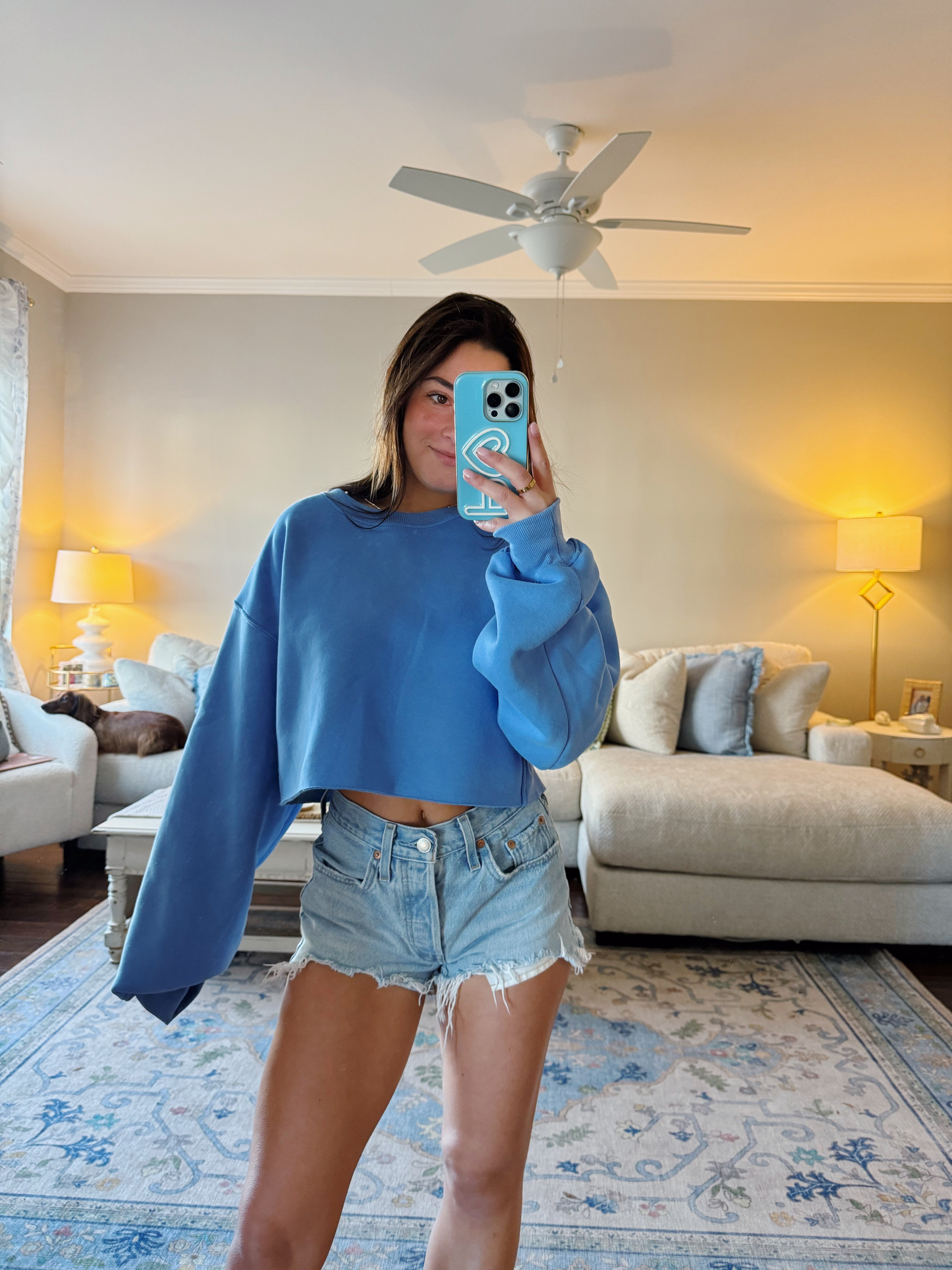 Kylie Loose Fit Crop Sweatshirt - Blue