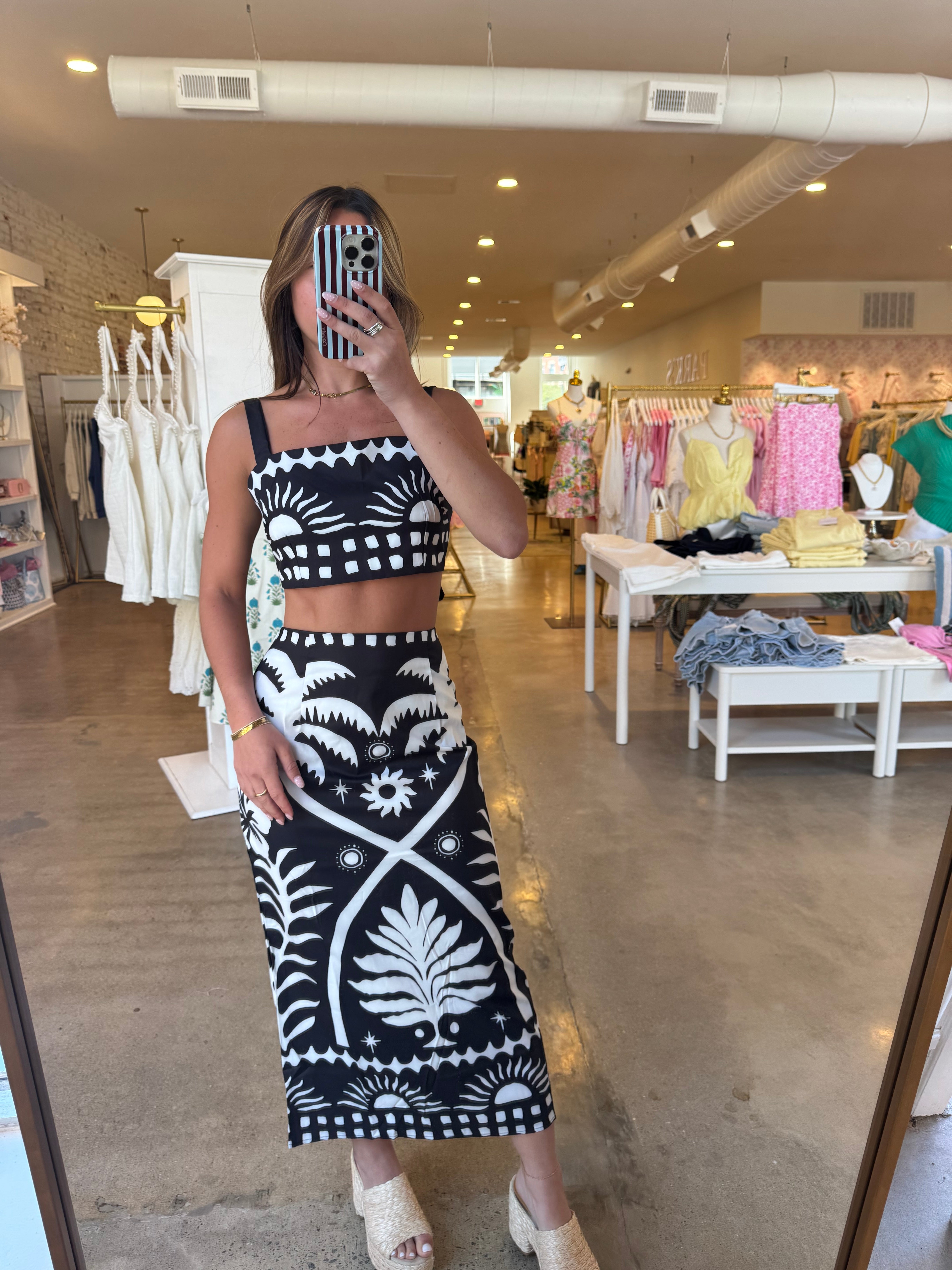 Resort Nights Top & Midi Skirt Set - Black