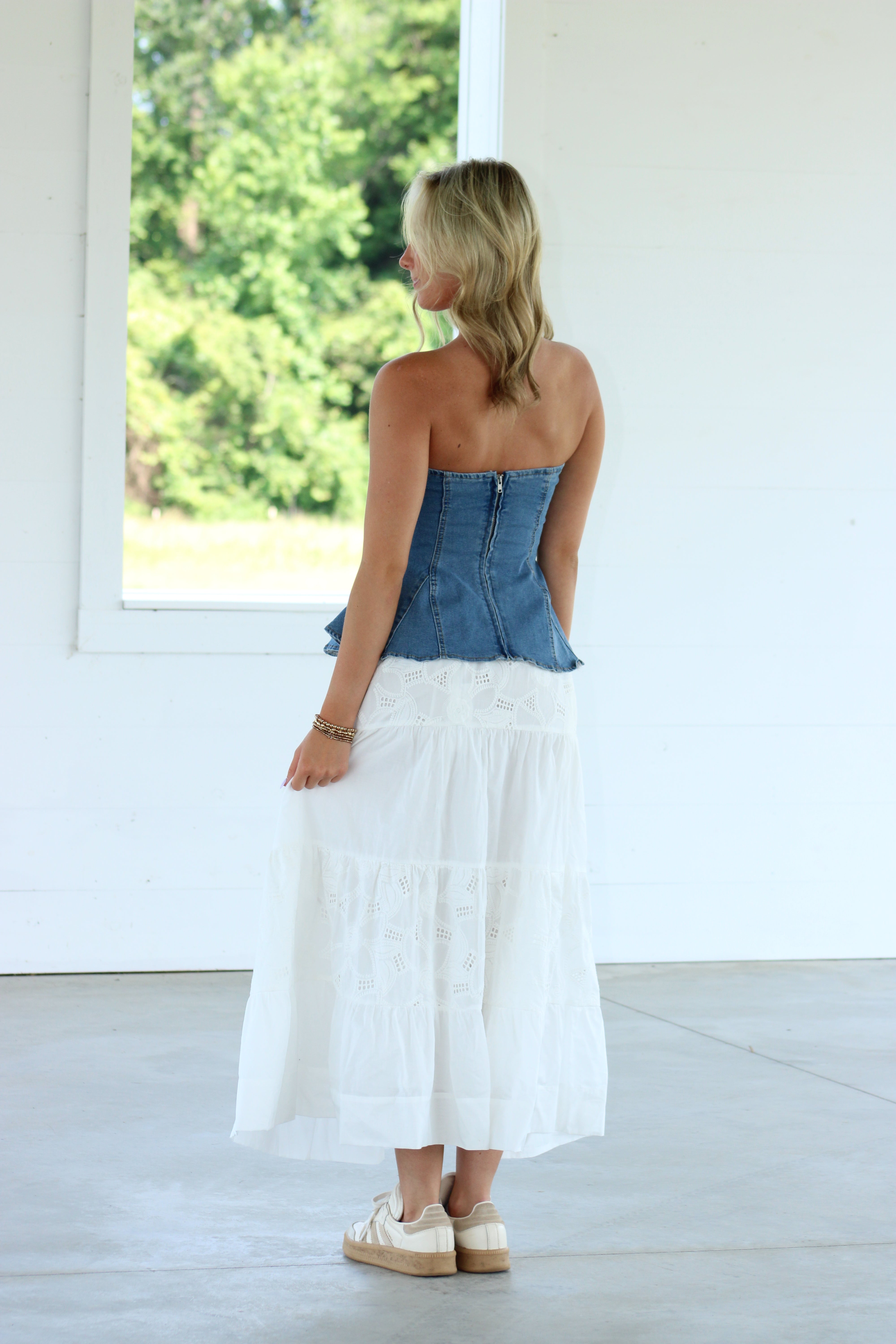 Beach Bound Midi Eyelet Skirt - White
