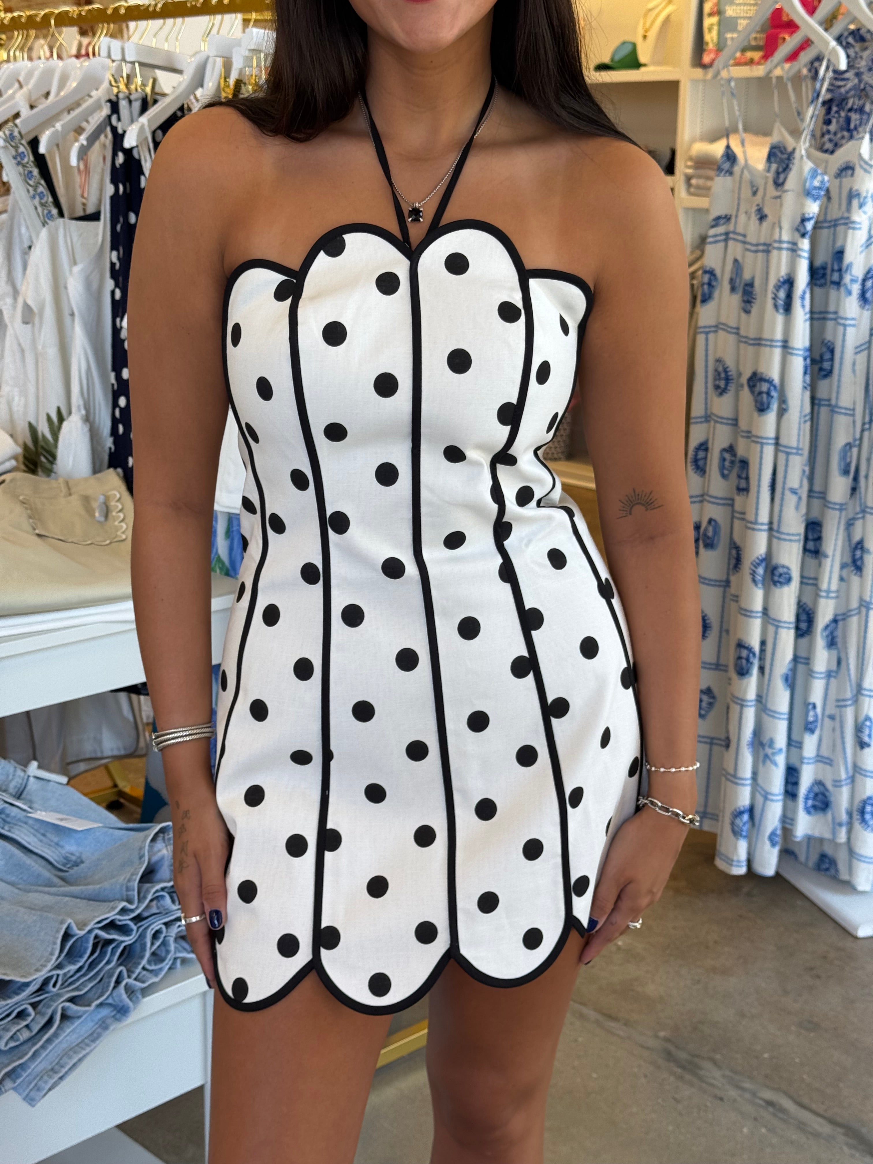 Just For Fun Linen Mini Dress - Cream & Black Polka Dot