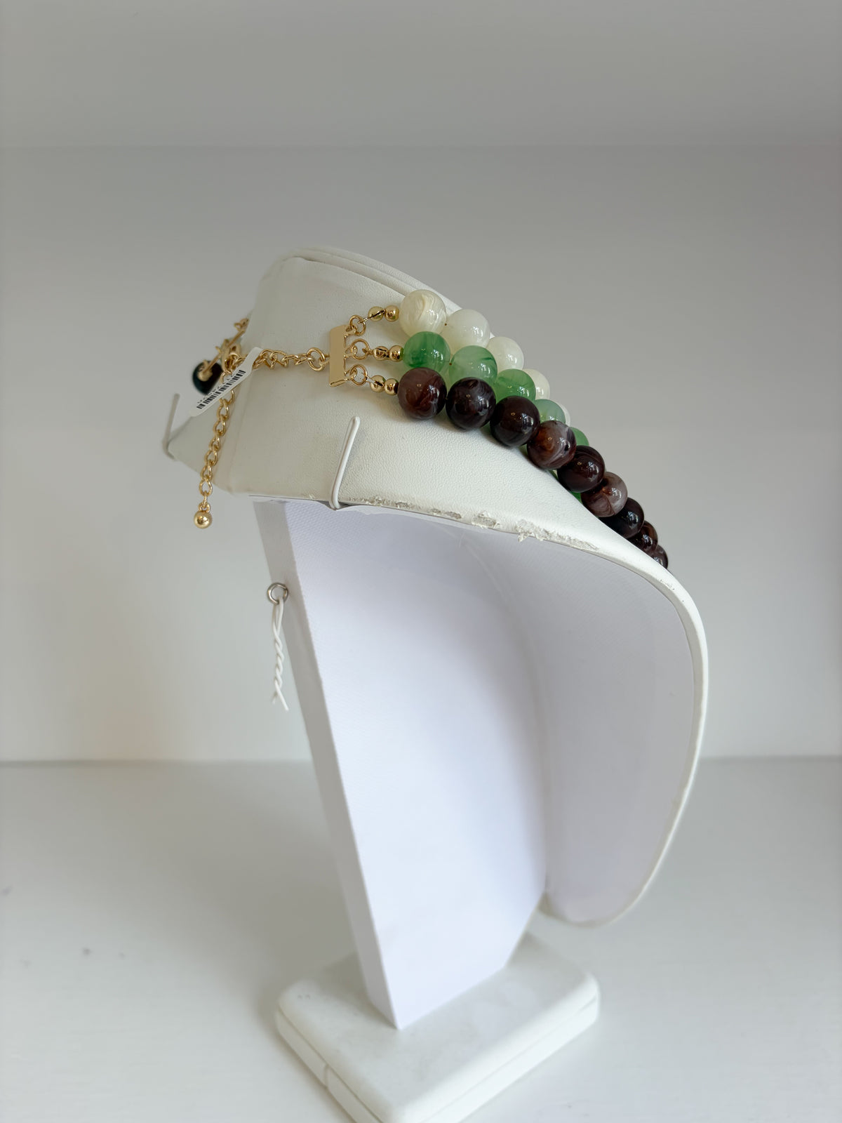 3 Layer Bead Necklace - Brown/Green/Cream