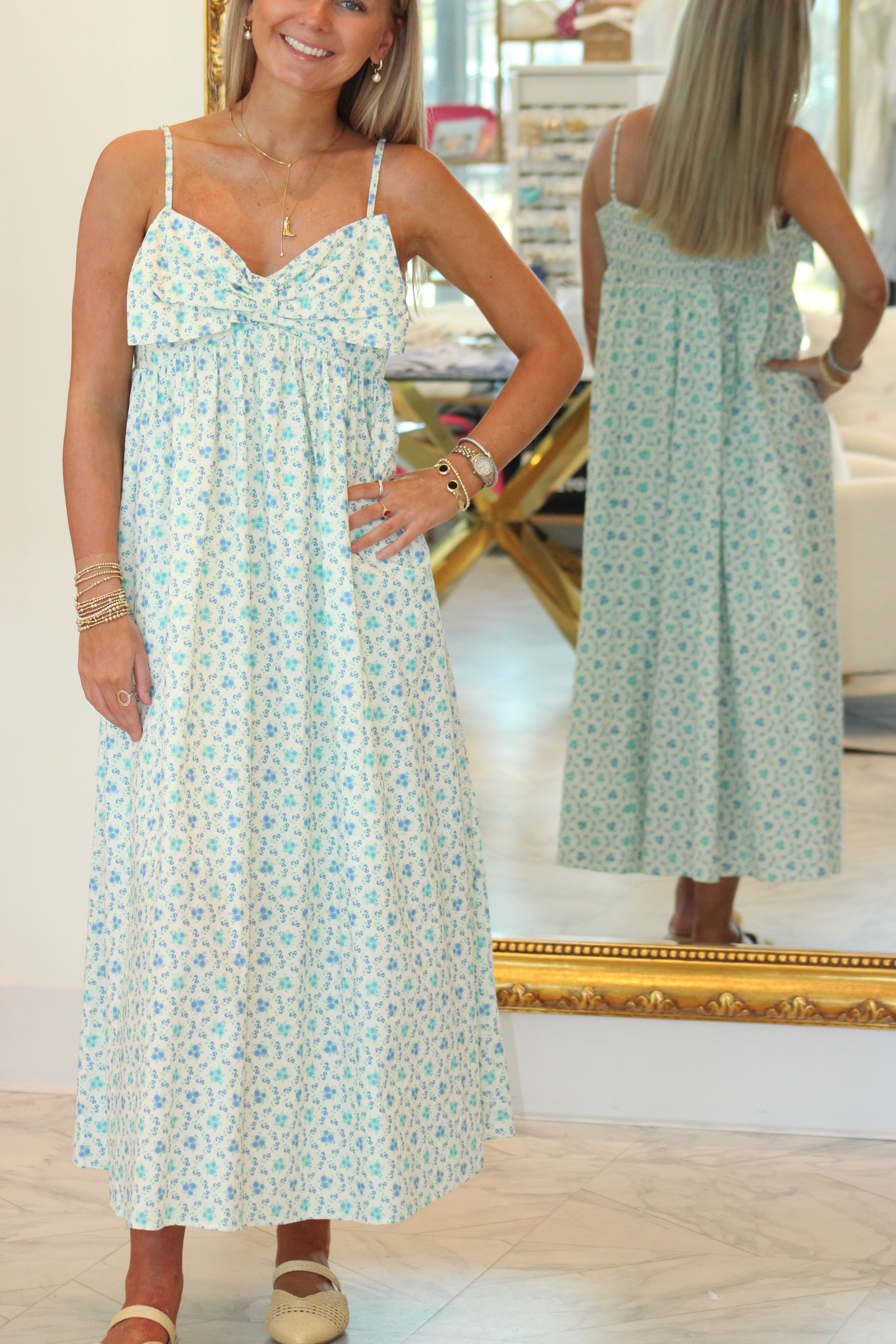 Southern Charm Midi Dress - Blue Floral