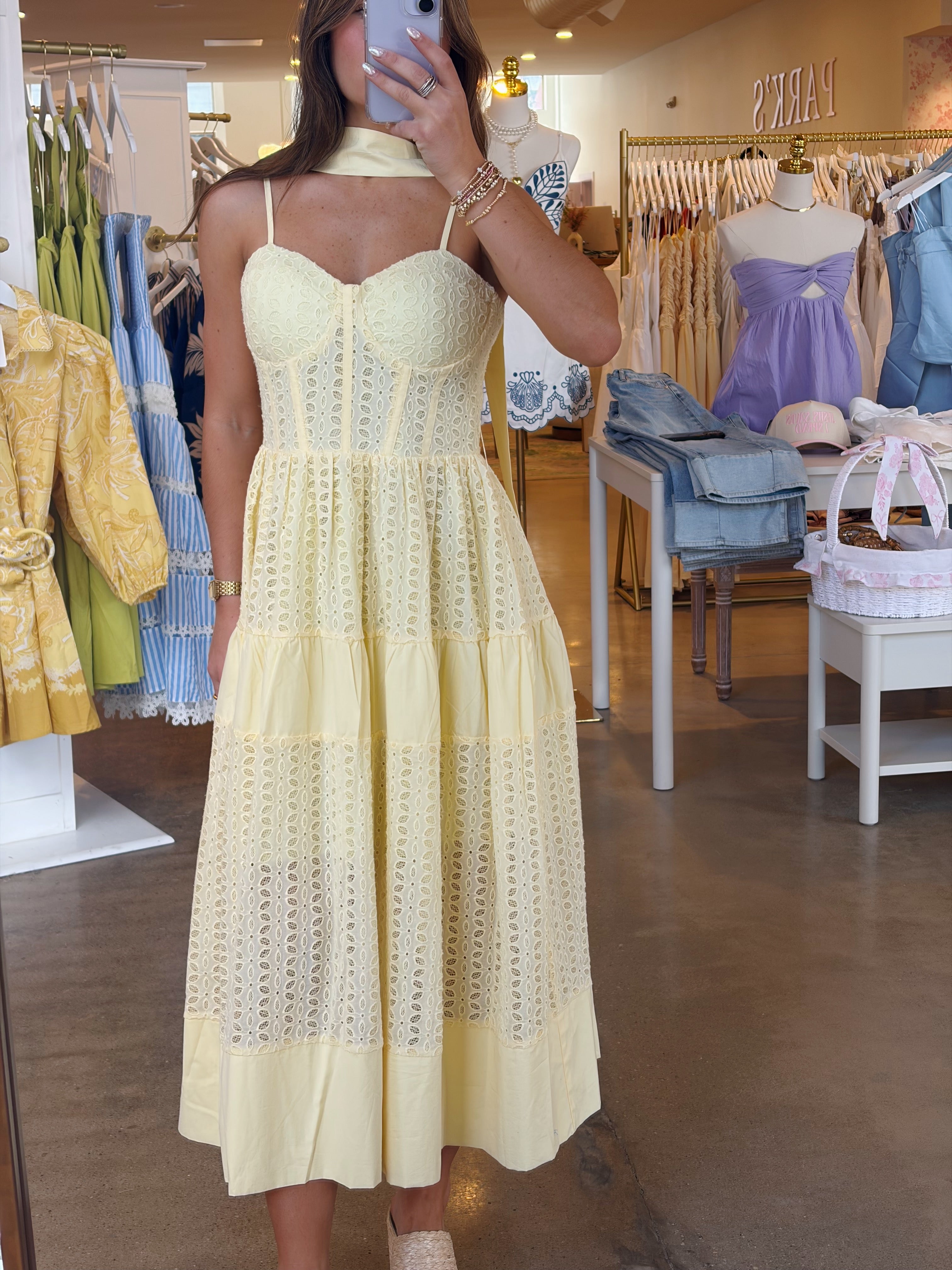Harlow Eyelet Midi Dress - Yellow