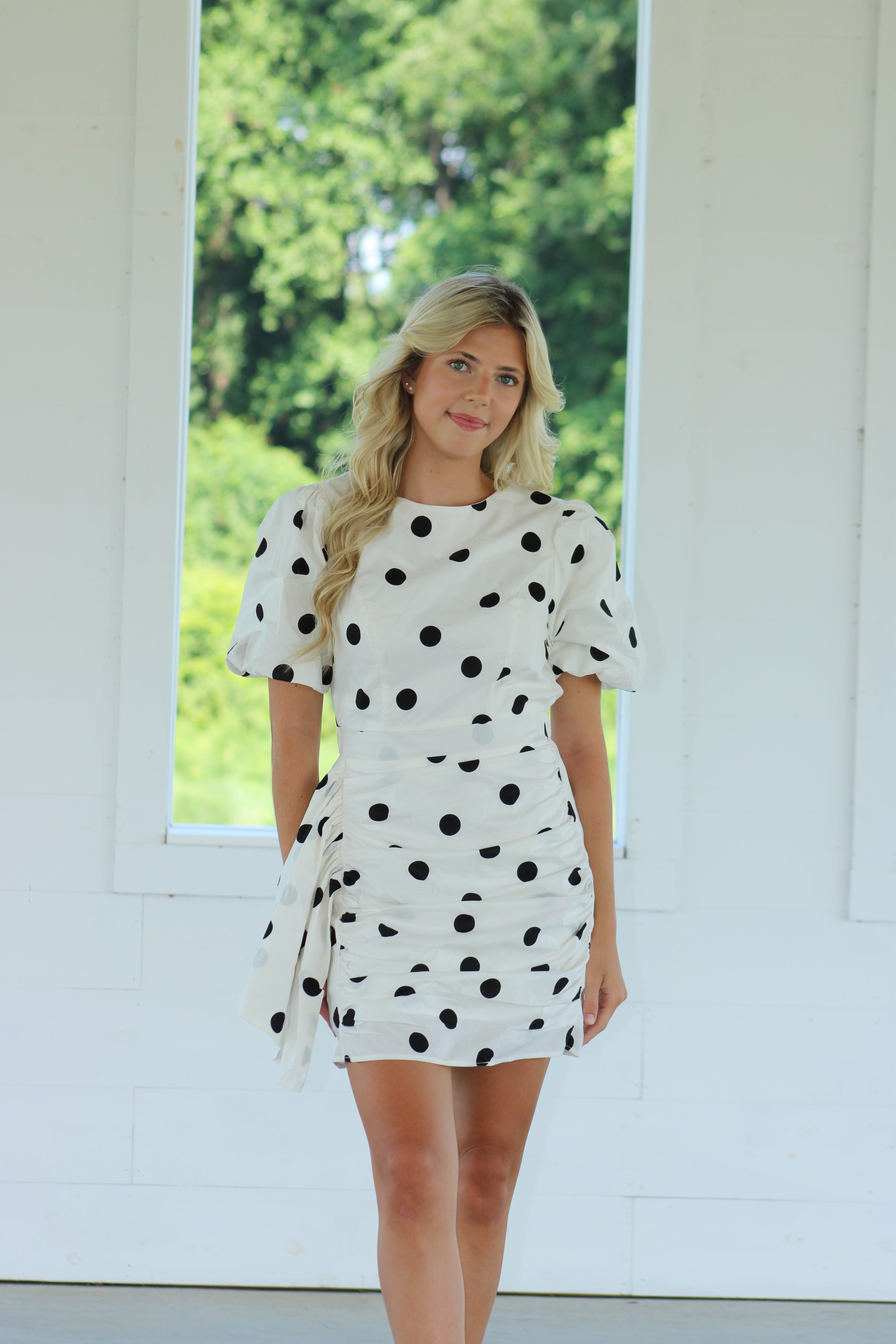 Olivia Mini Dress - White & Black Polka Dot