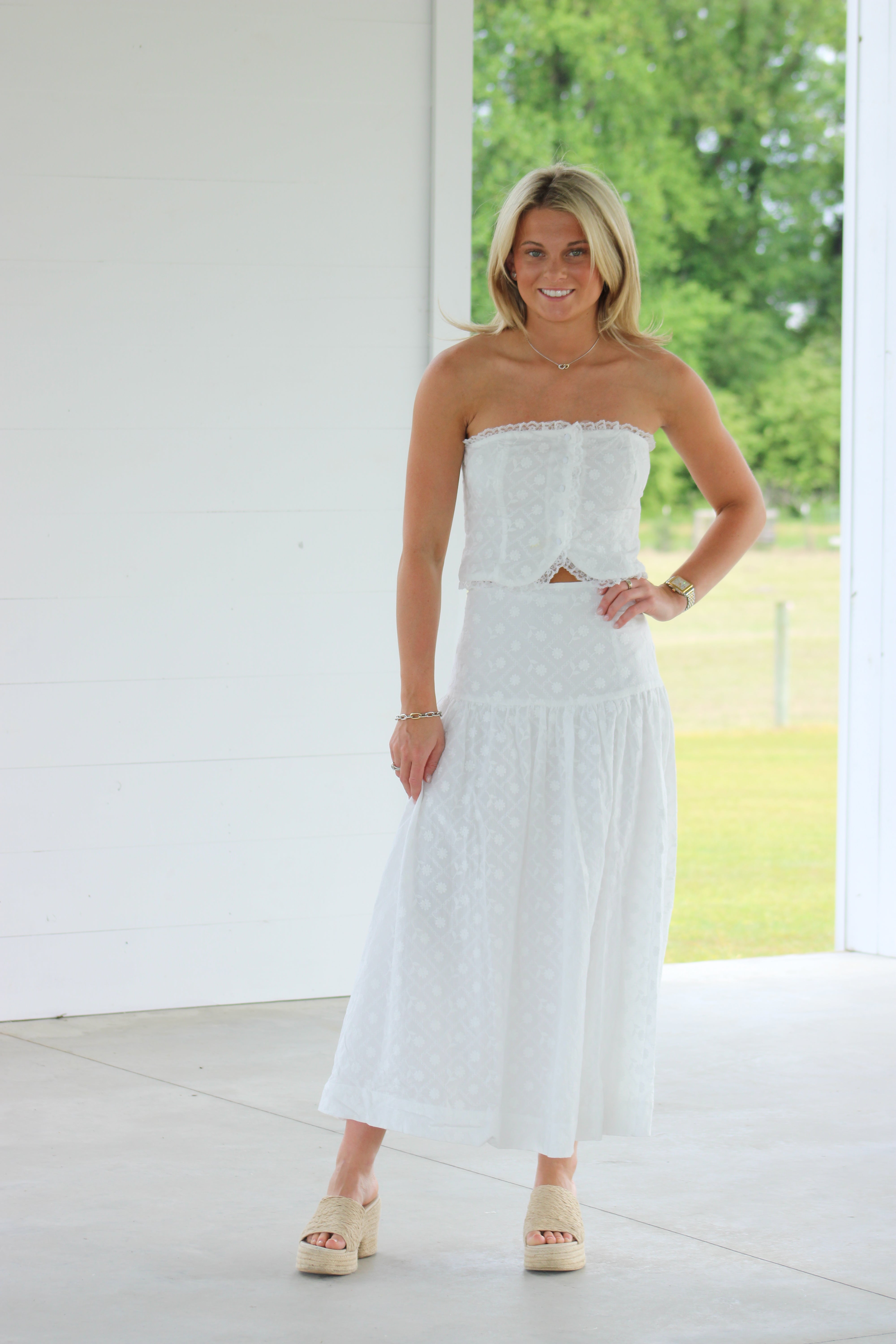 Summer In Italy Skirt Set - White Eyelet