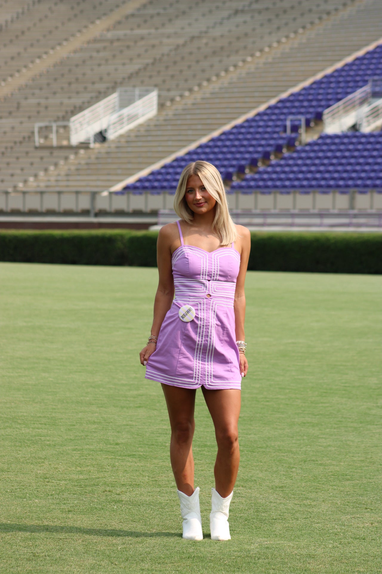 She’s A Fan Embroidered Mini Dress - Lilac/Purple