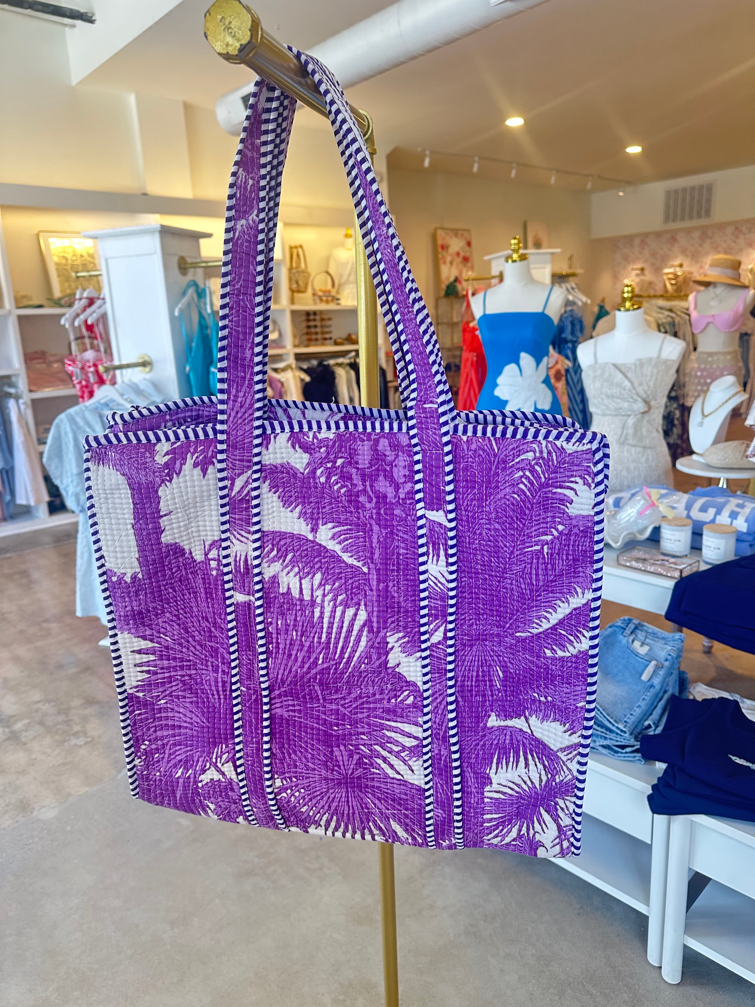 Purple Palms Quilted Tote