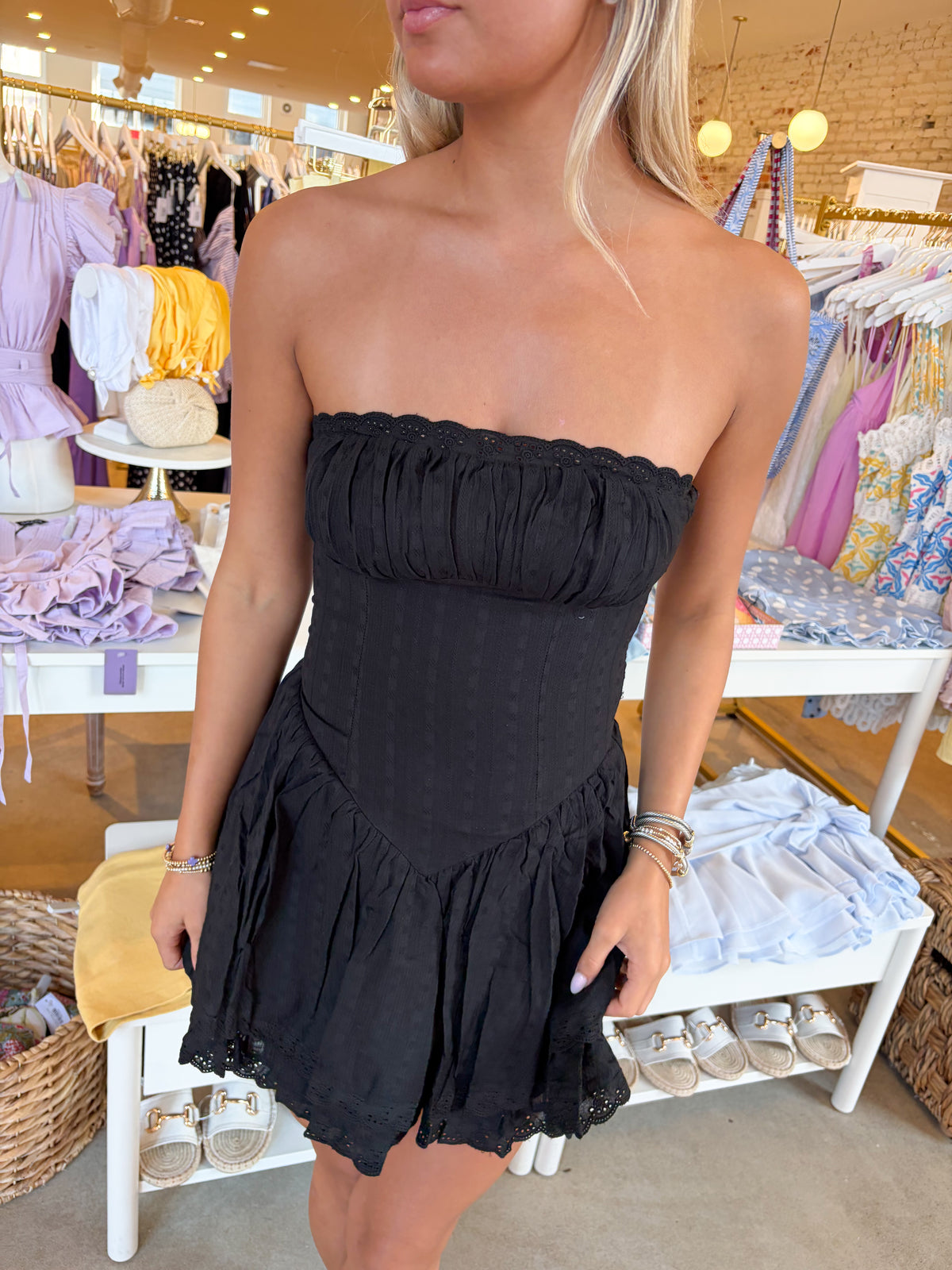 Graeson Lace Trim Mini Dress - Black