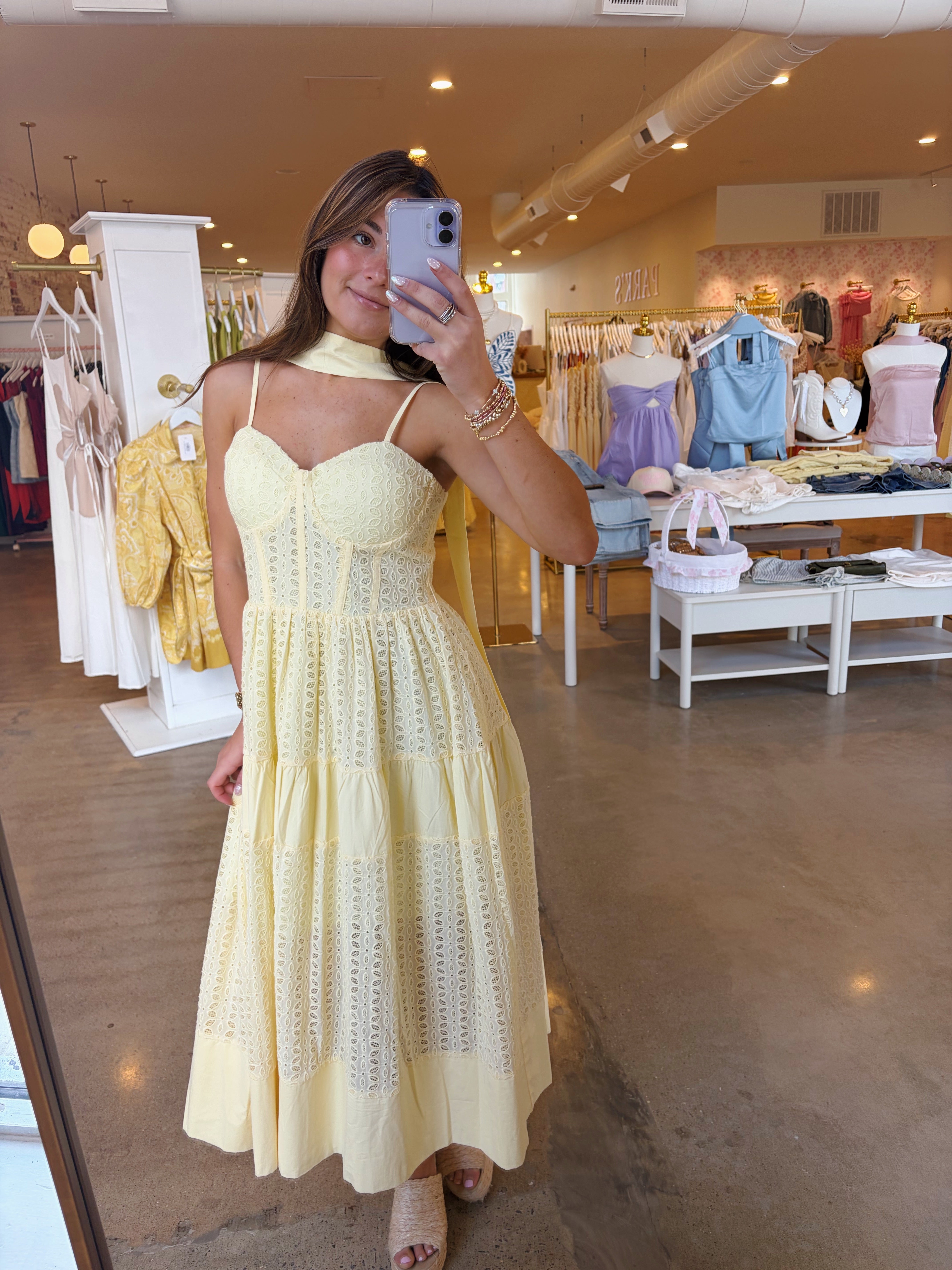 Harlow Eyelet Midi Dress - Yellow