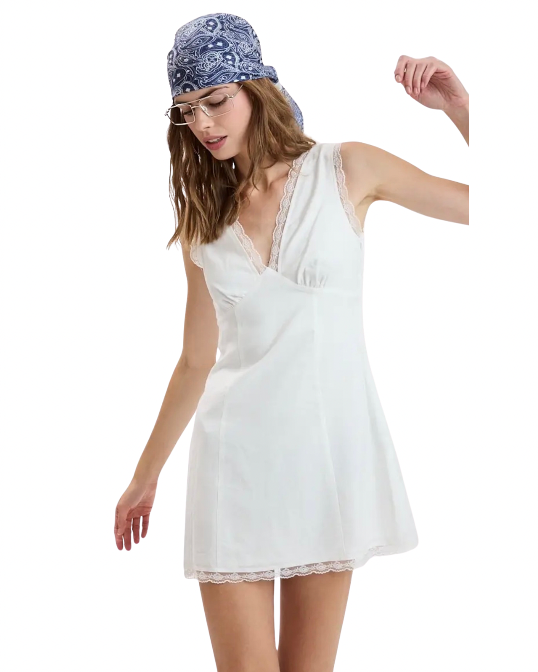 Tolar Lace Trim Mini Dress - White