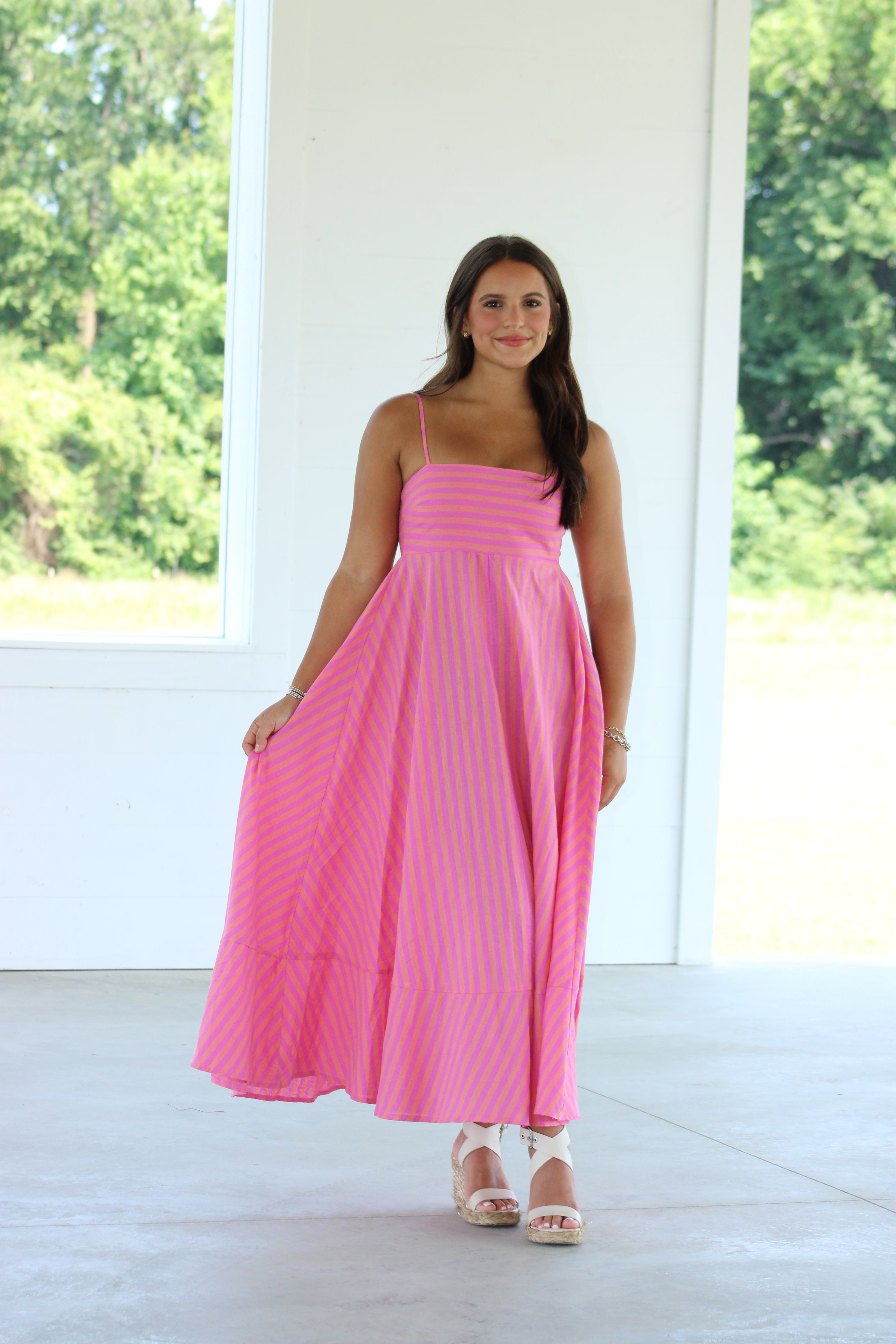 Lana Midi Dress - Pink & Orange