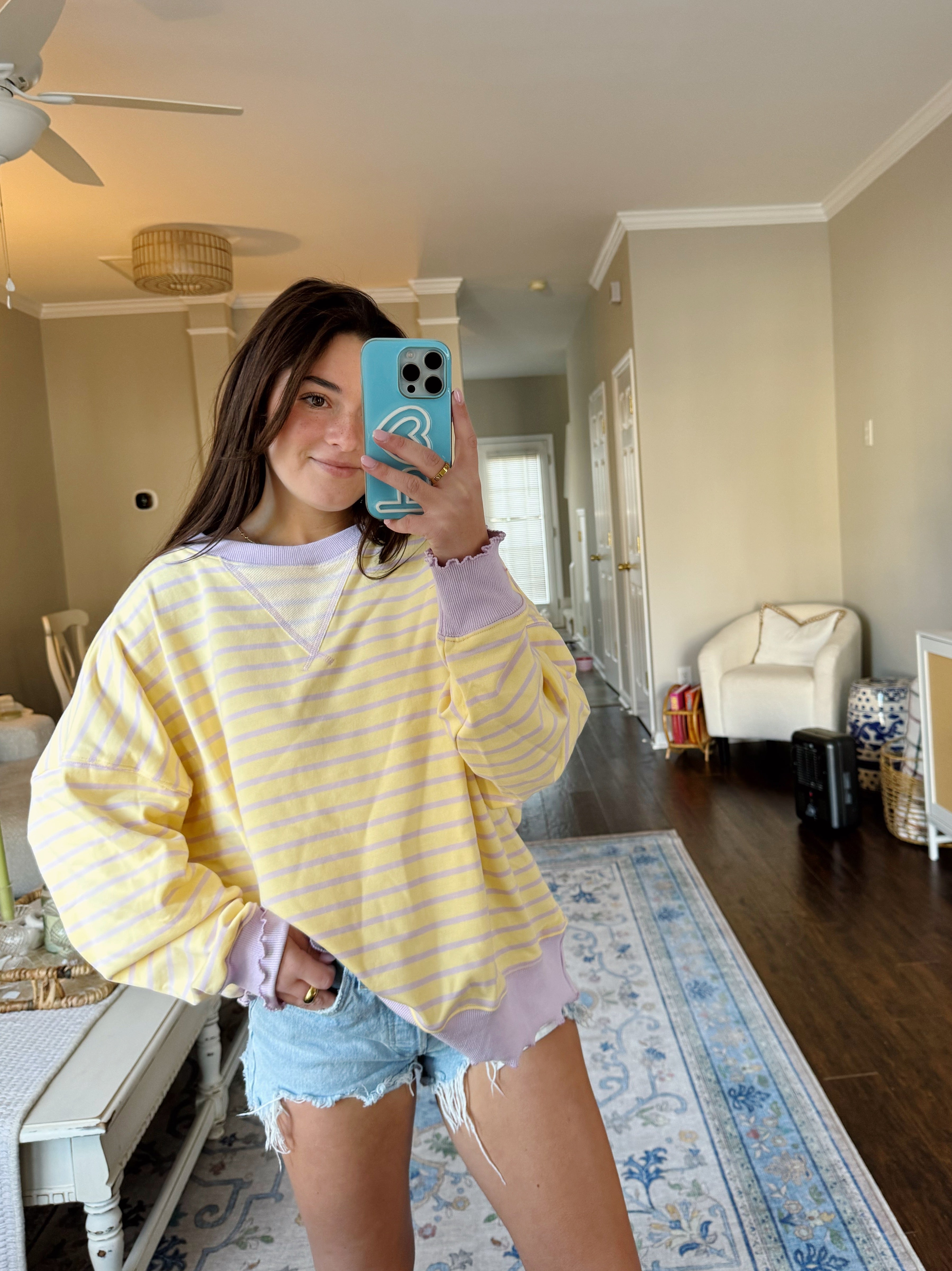 Meant For You Sweatshirt Top - Yellow/ Lavender