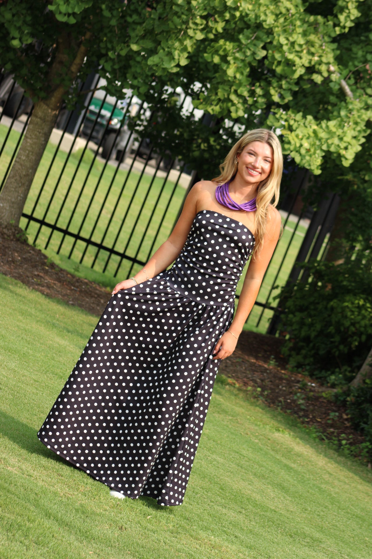 Lana Maxi Dress - Black Polka Dot