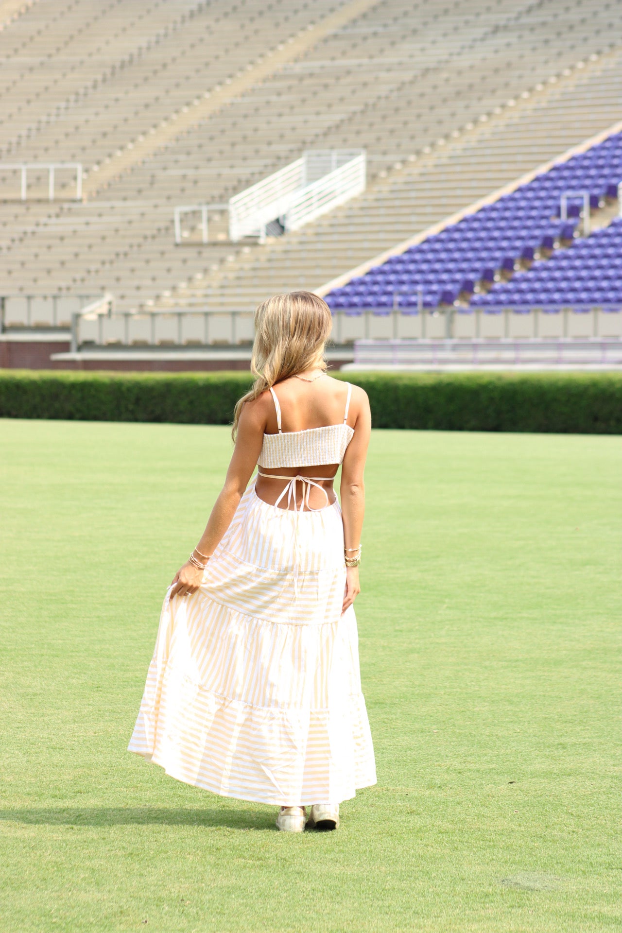 Dowdy Cutout Maxi Dress - Yellow & White Stripe
