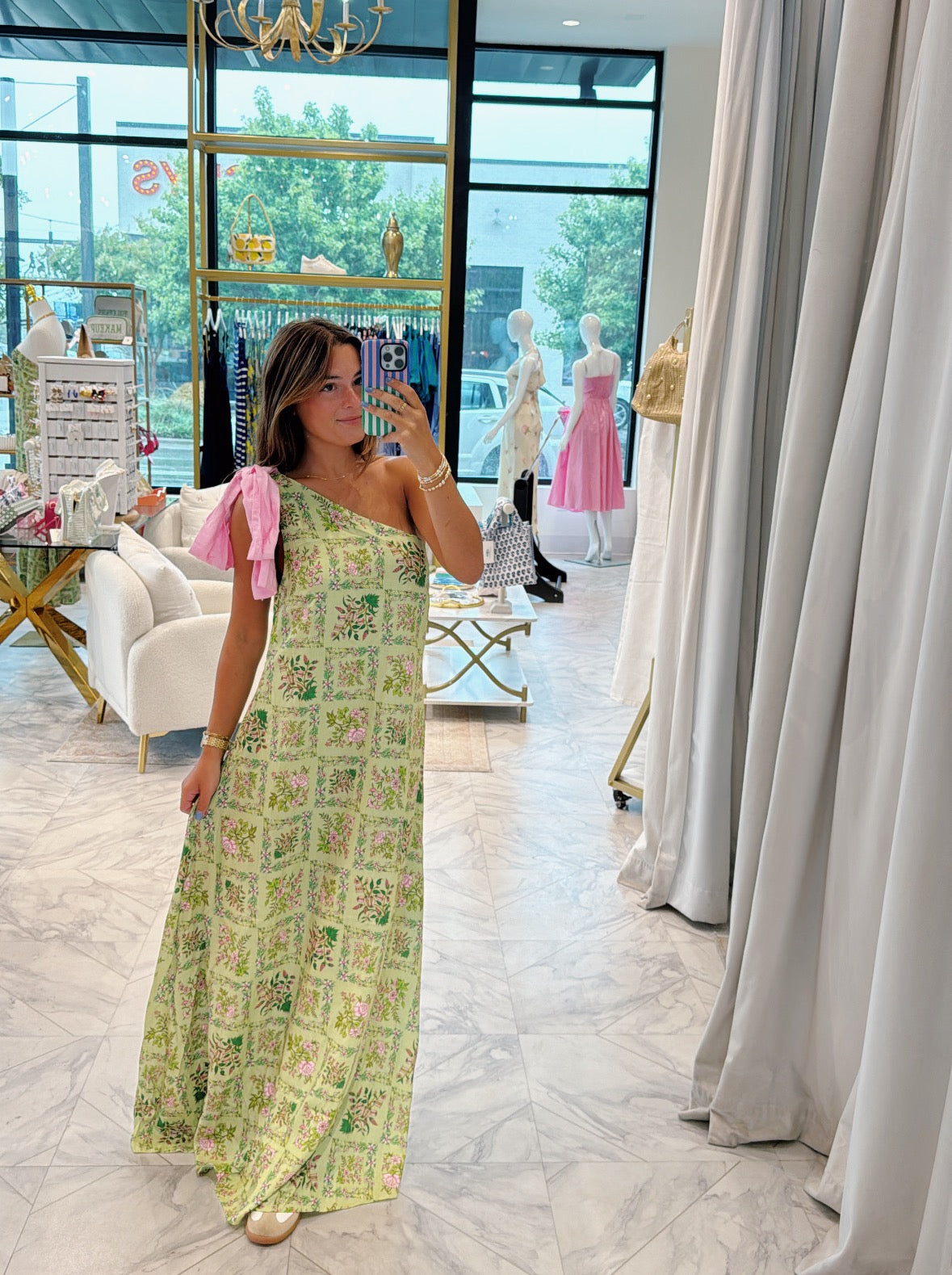 Garden Girl Maxi Dress - Green & Pink