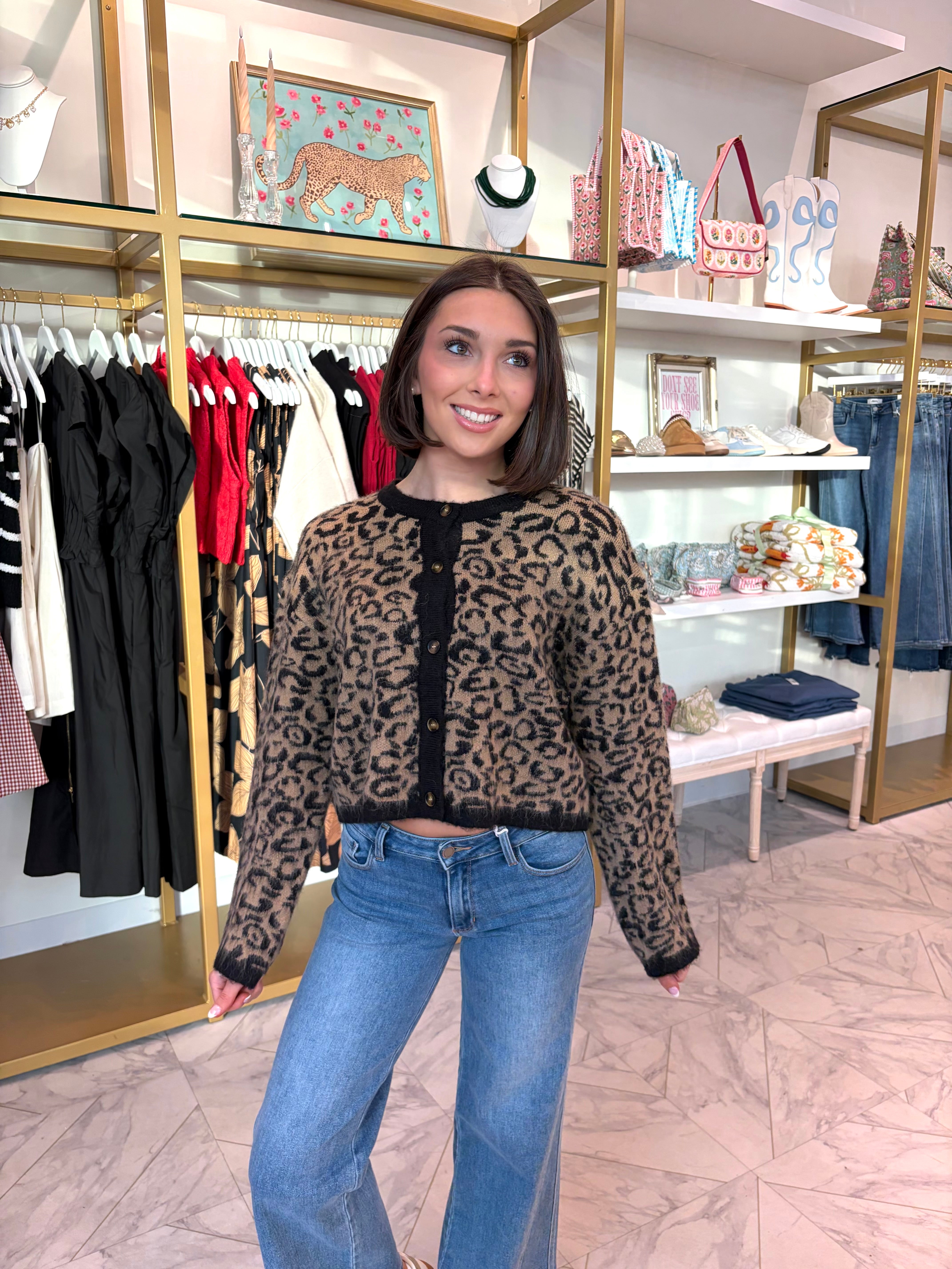 One Of A Kind Cardigan Sweater - Leopard
