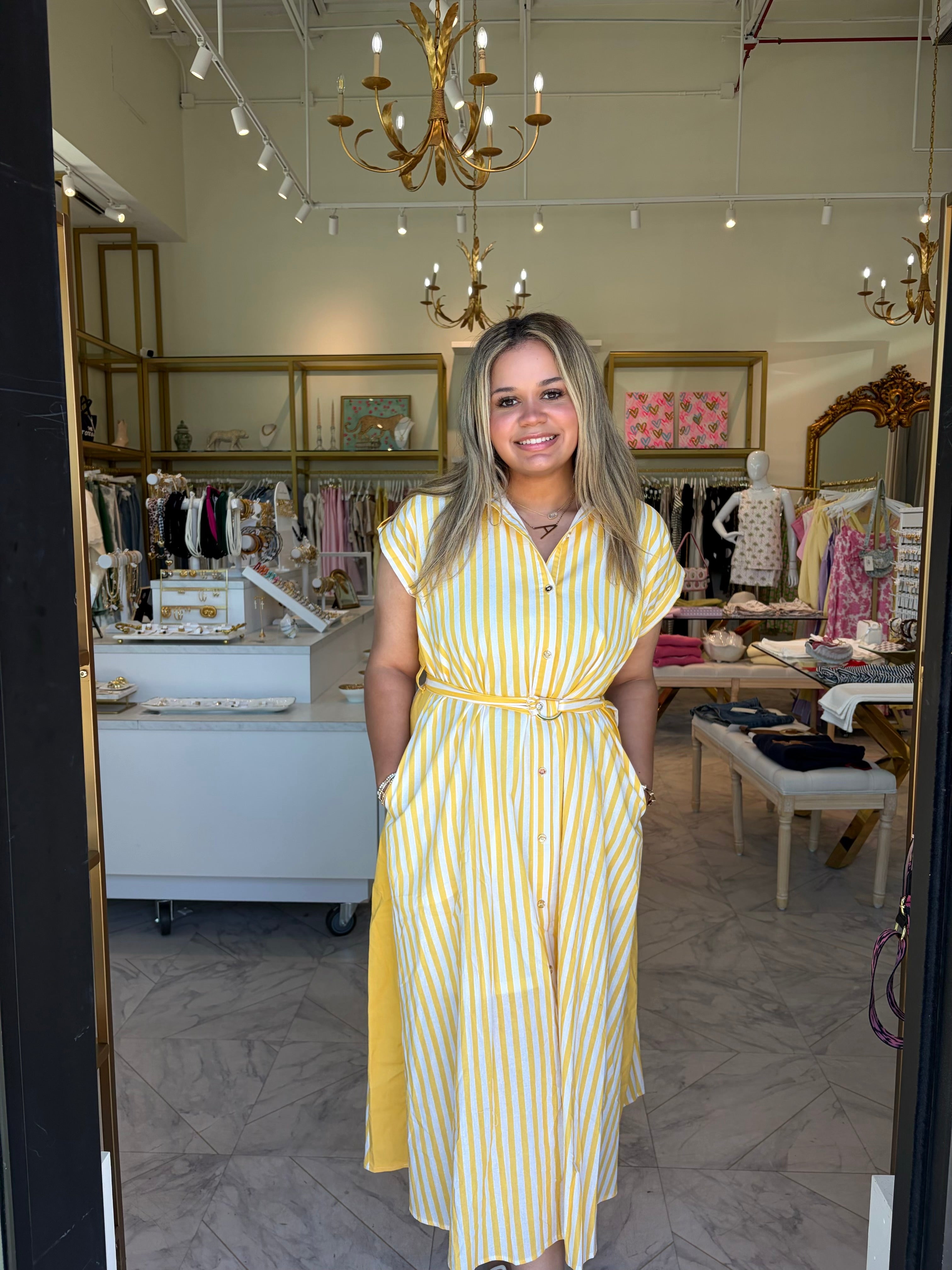 Georgia Midi Dress - Yellow Stripe