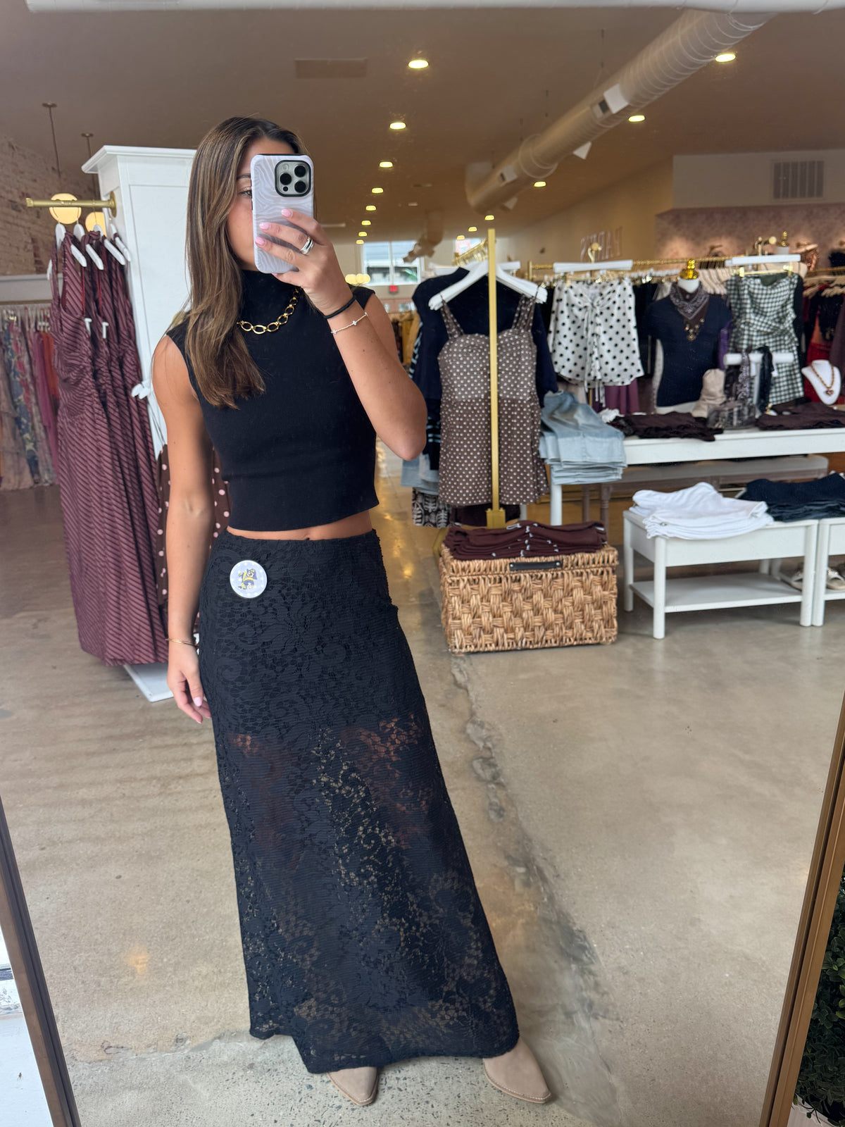 Mary Jane Sheer Bottom Maxi Skirt - Black