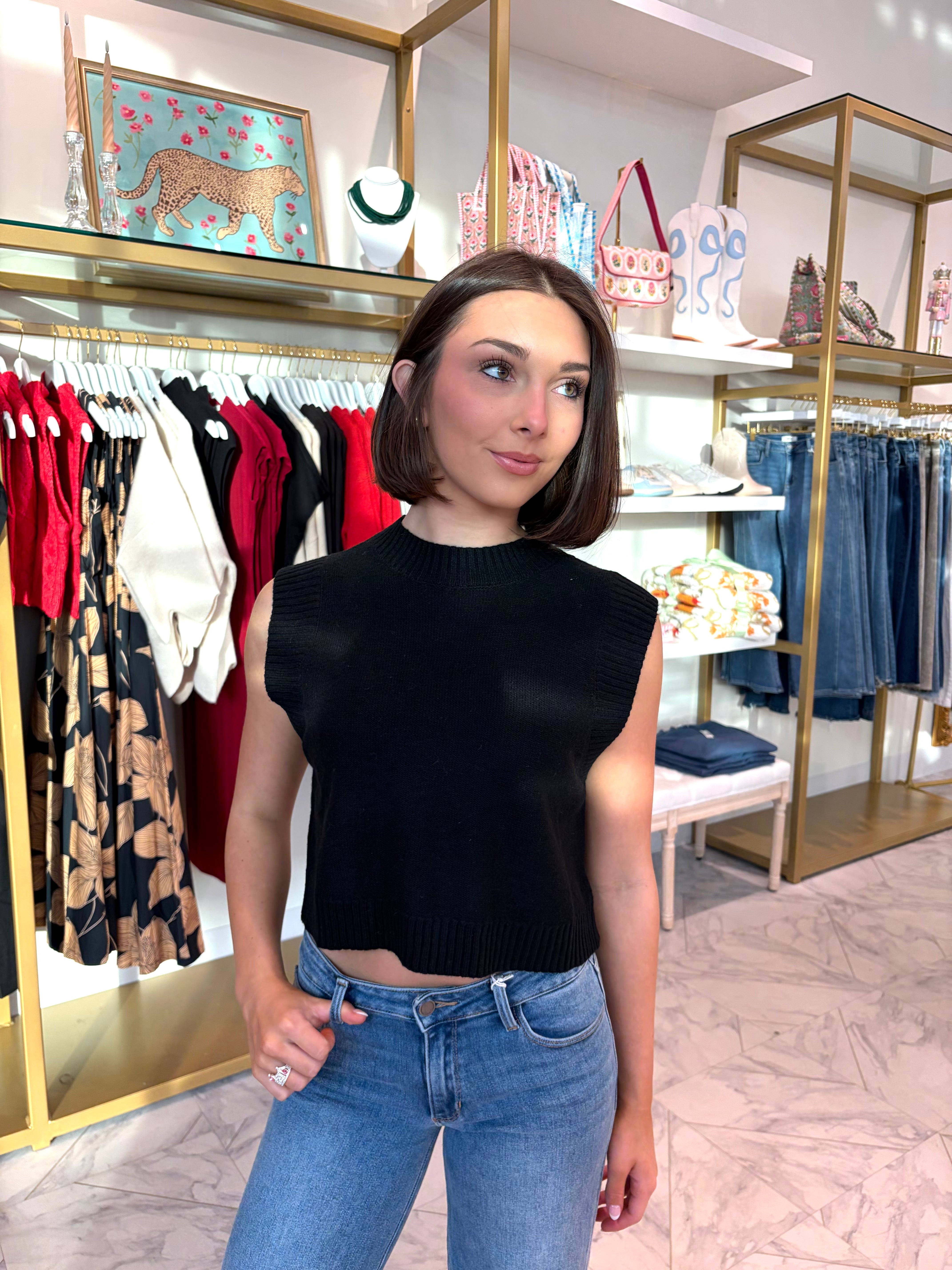 Daniella Knit Top with Open Back - Black