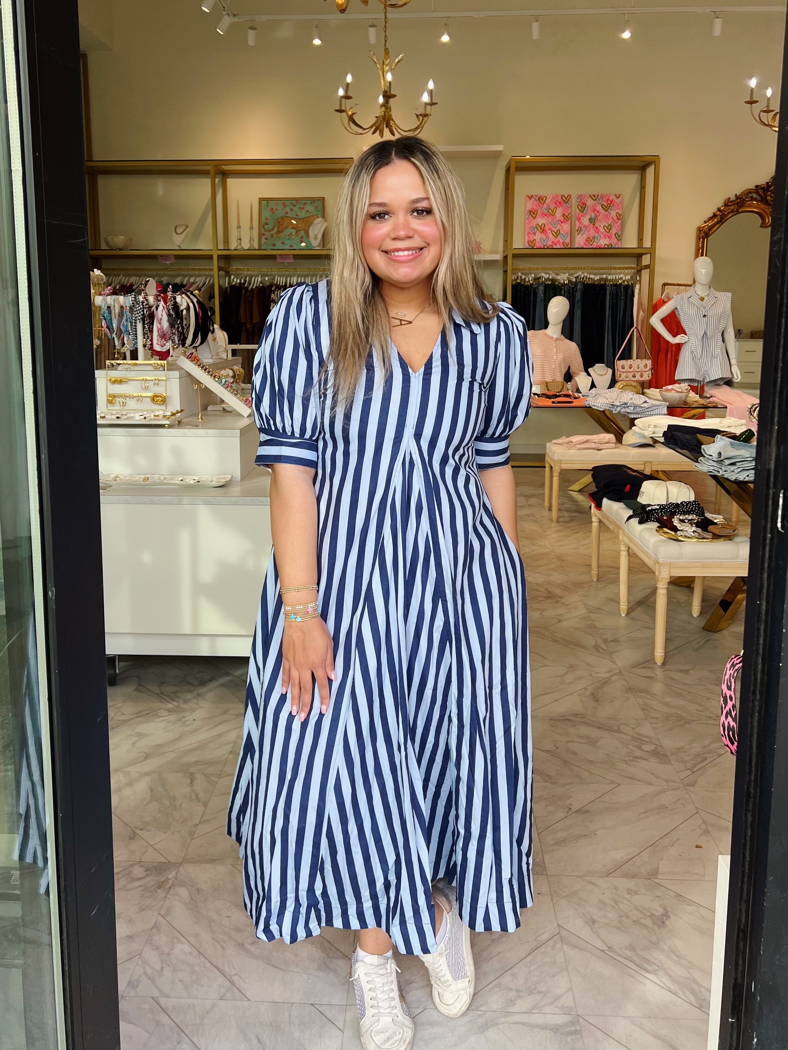 Sadie Stripe Midi Dress - Blue & Navy