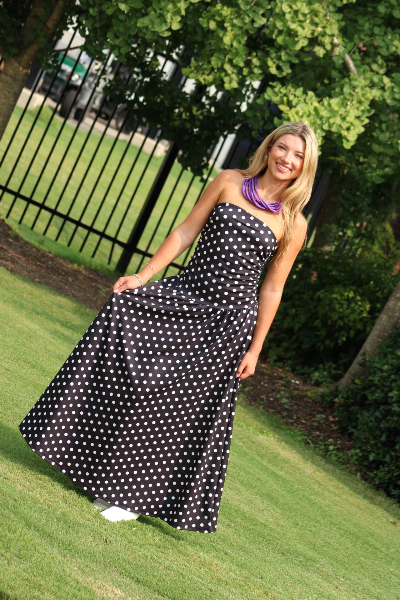 Lana Maxi Dress - Black Polka Dot