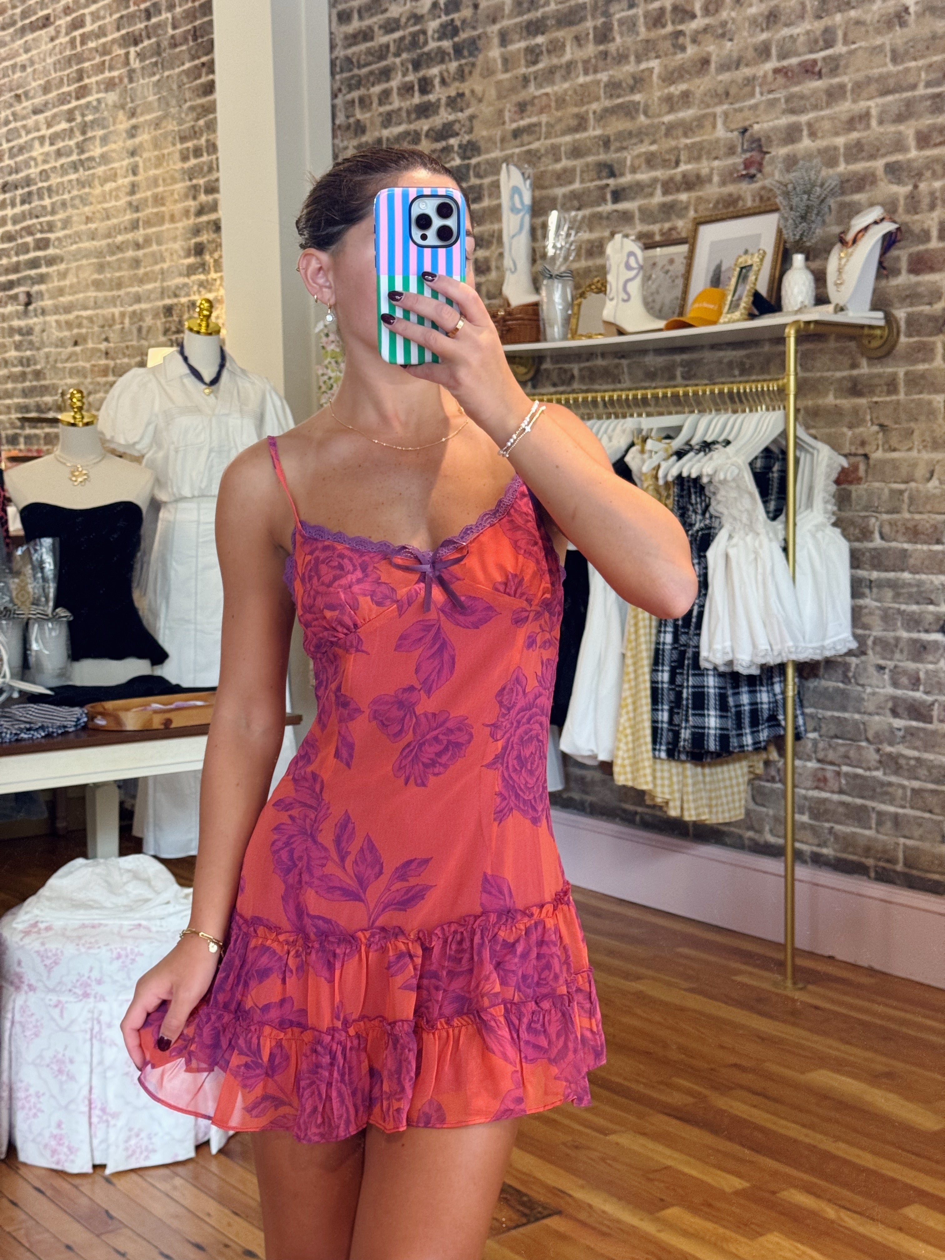 Sunset Botanica Mini Dress - Orange & Fuchsia