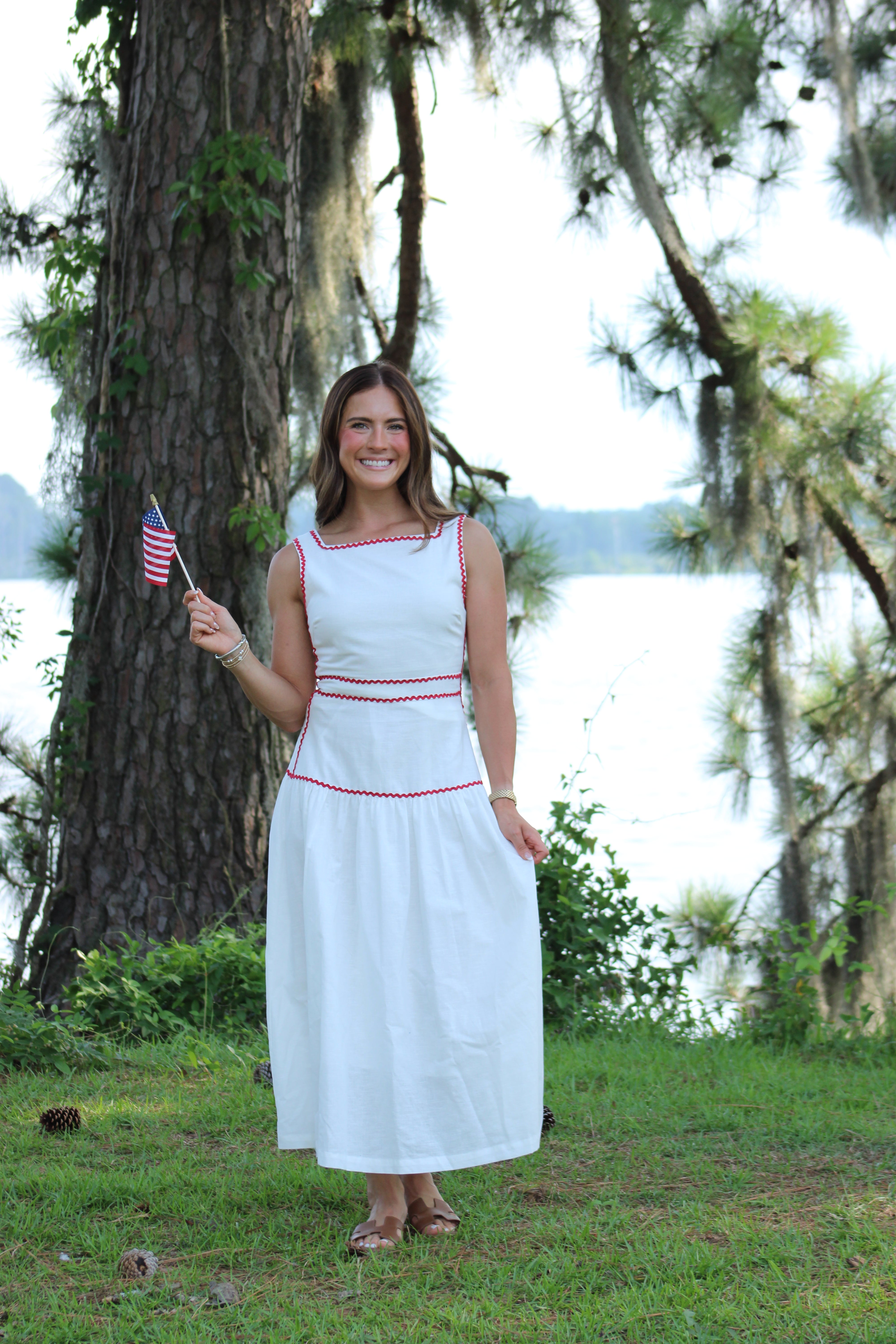 Love Club Midi Dress - White & Red