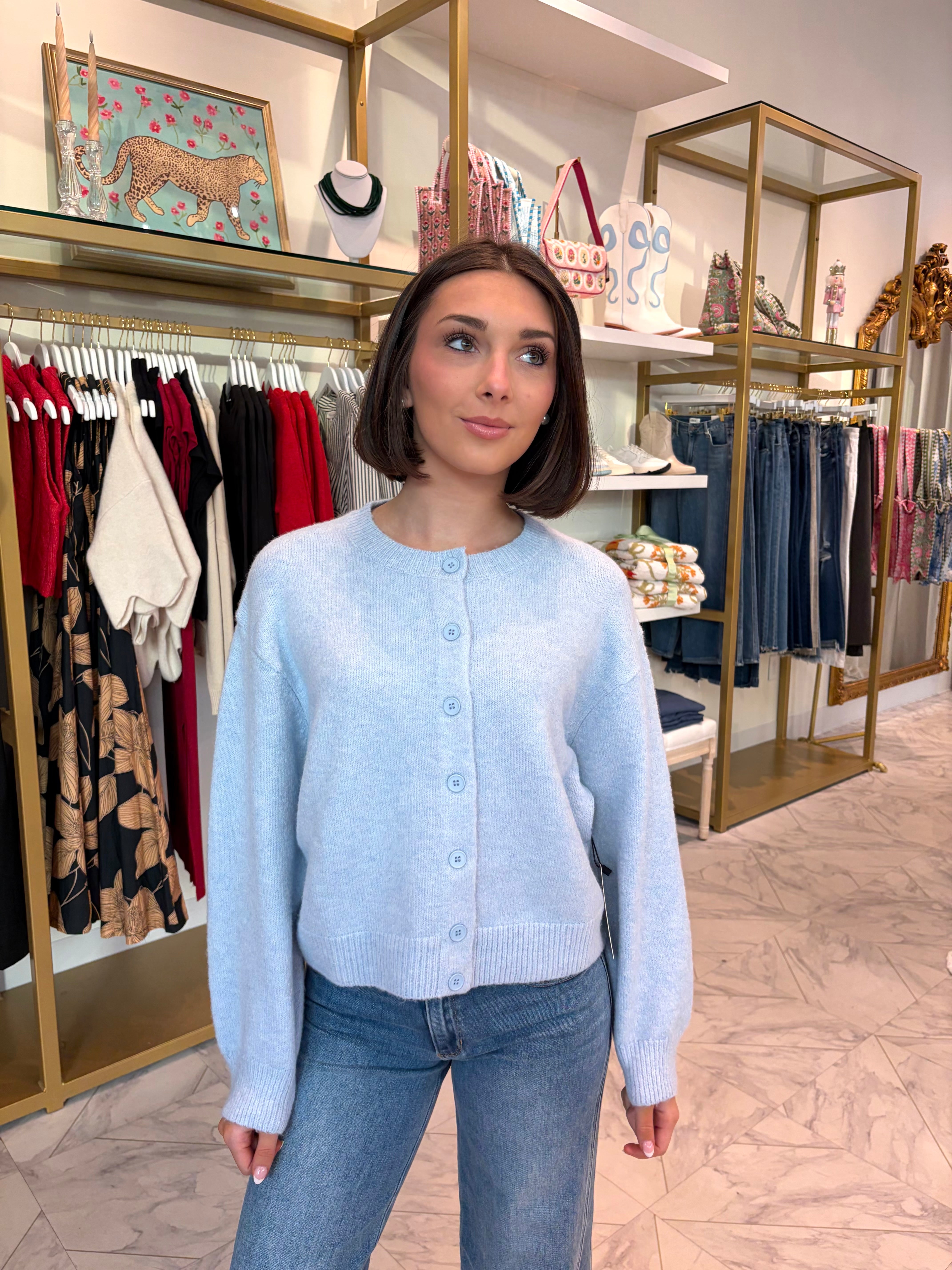 Becka Soft Knit Button Up Cardigan Sweater - Blue