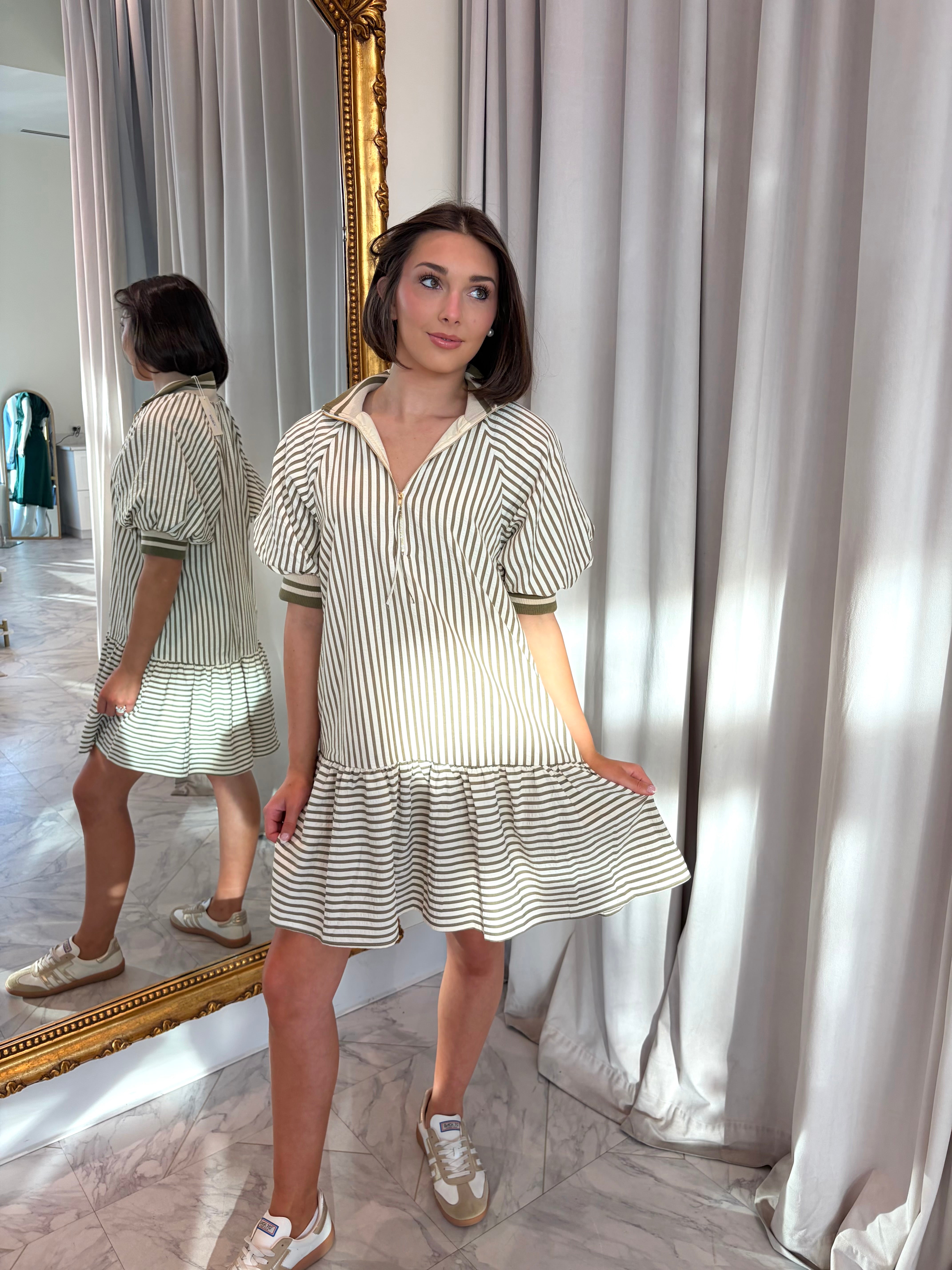 London Mini Dress - Stripe Olive