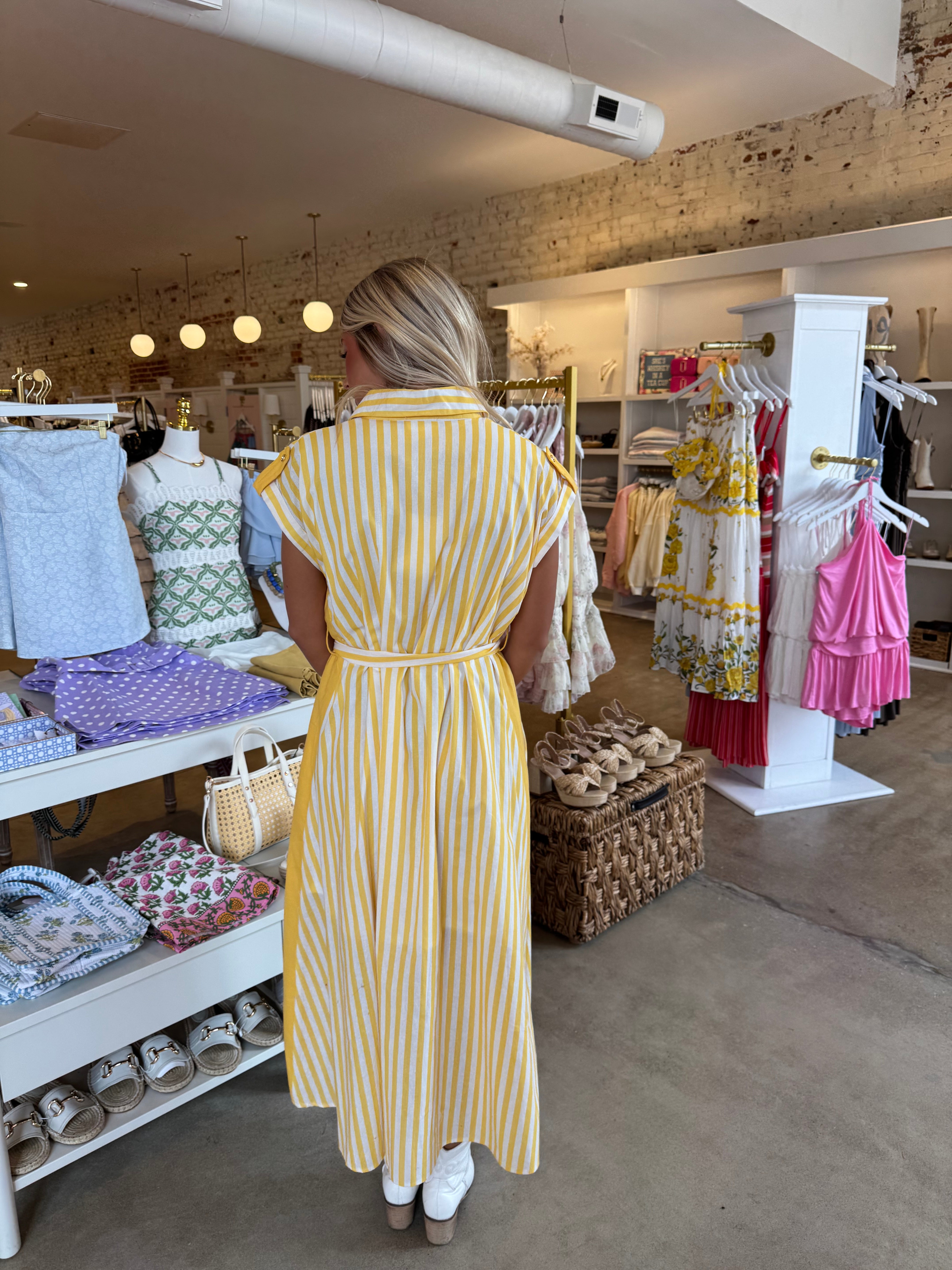Georgia Midi Dress - Yellow Stripe