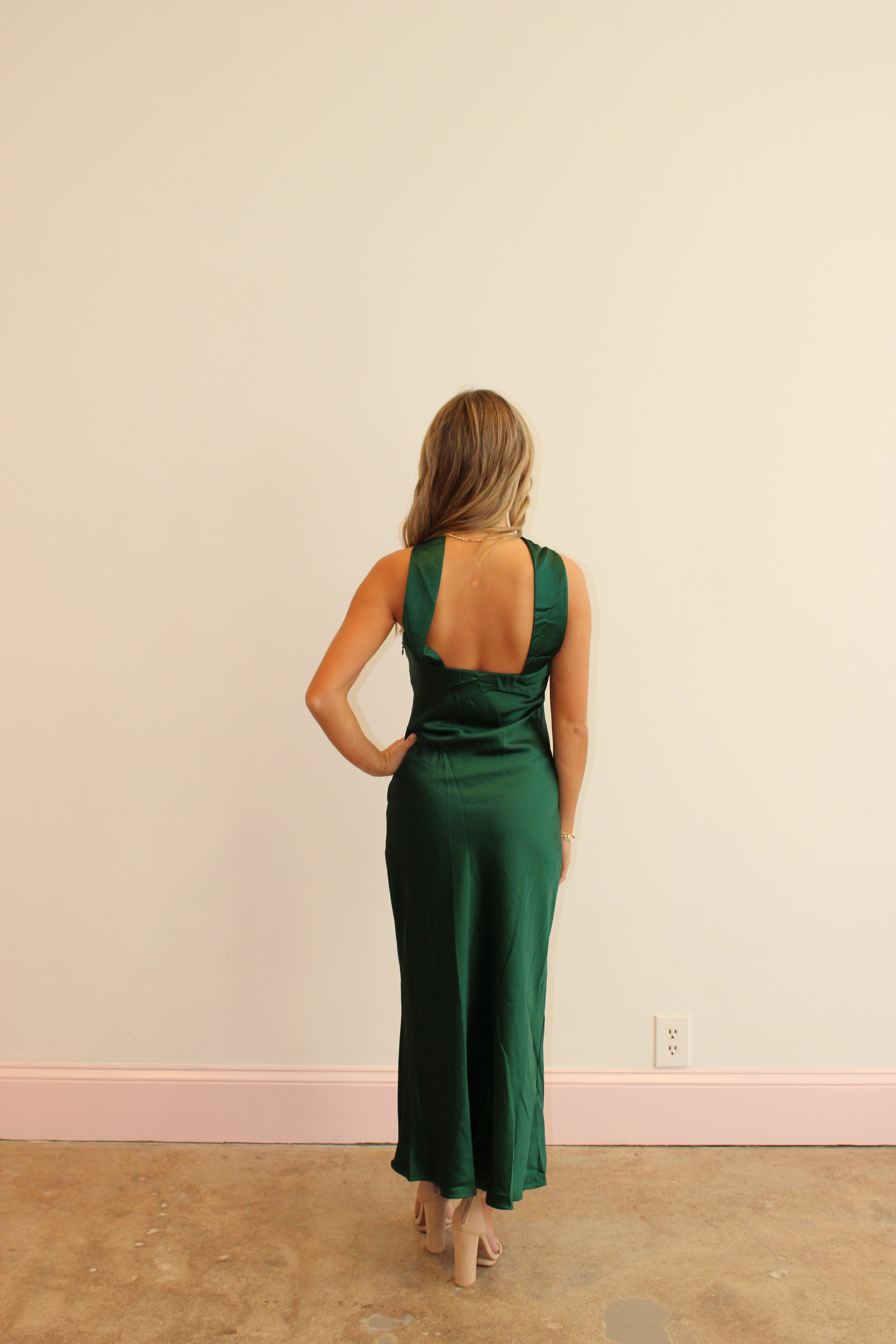 Night Out Essential Satin Midi Dress - Hunter Green