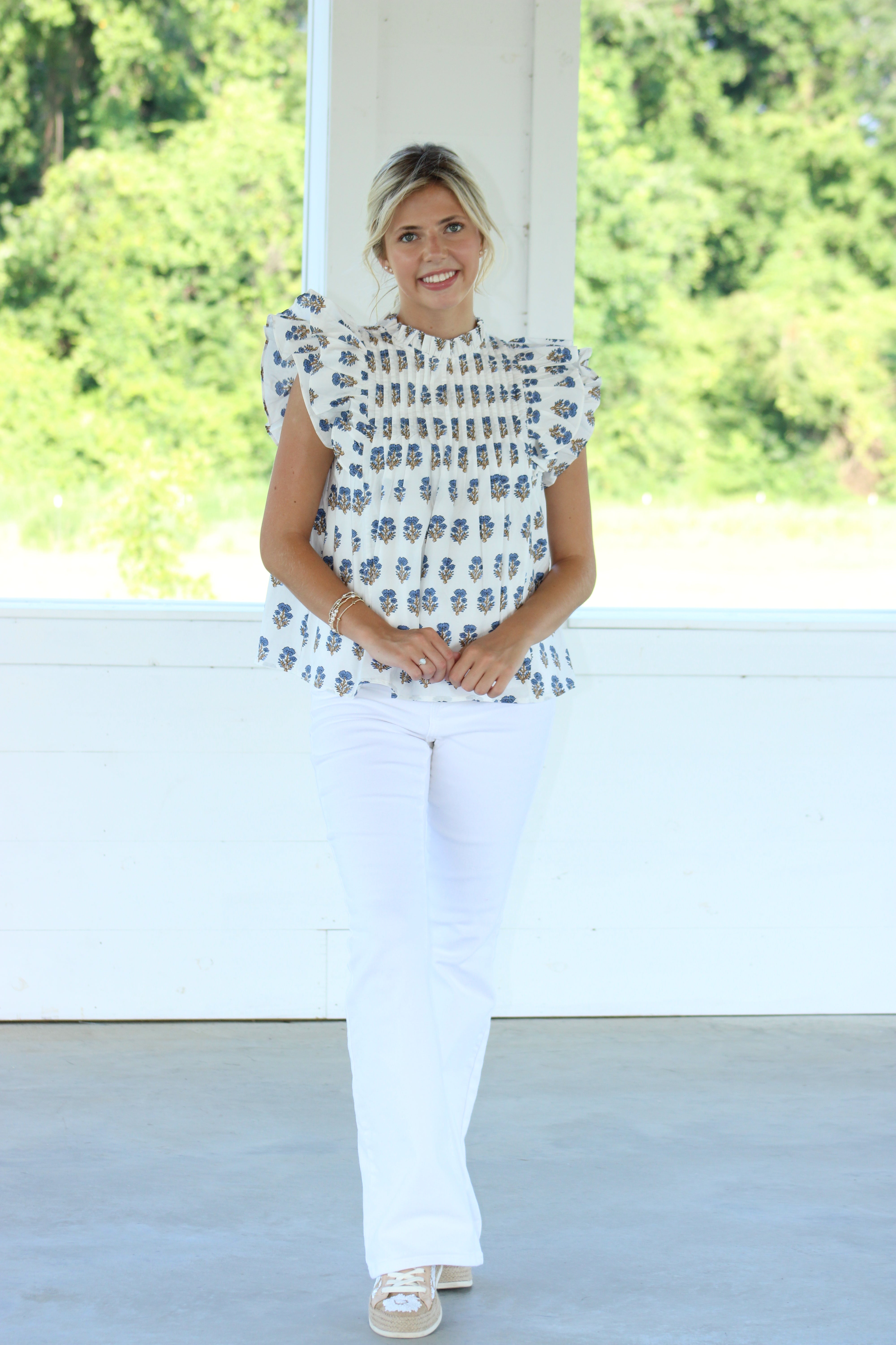 Lilly Top - White & Blue
