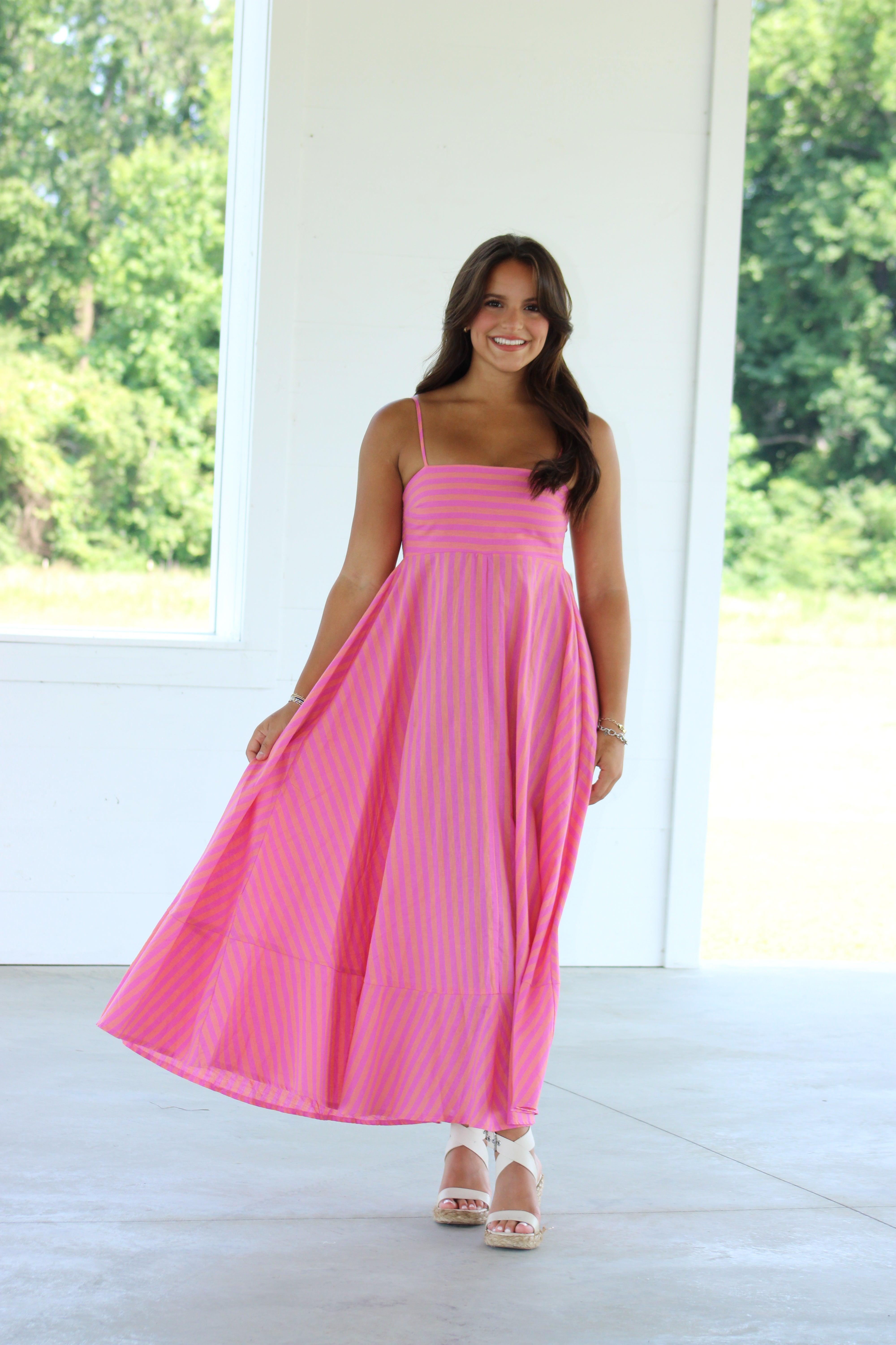 Lana Midi Dress - Pink & Orange