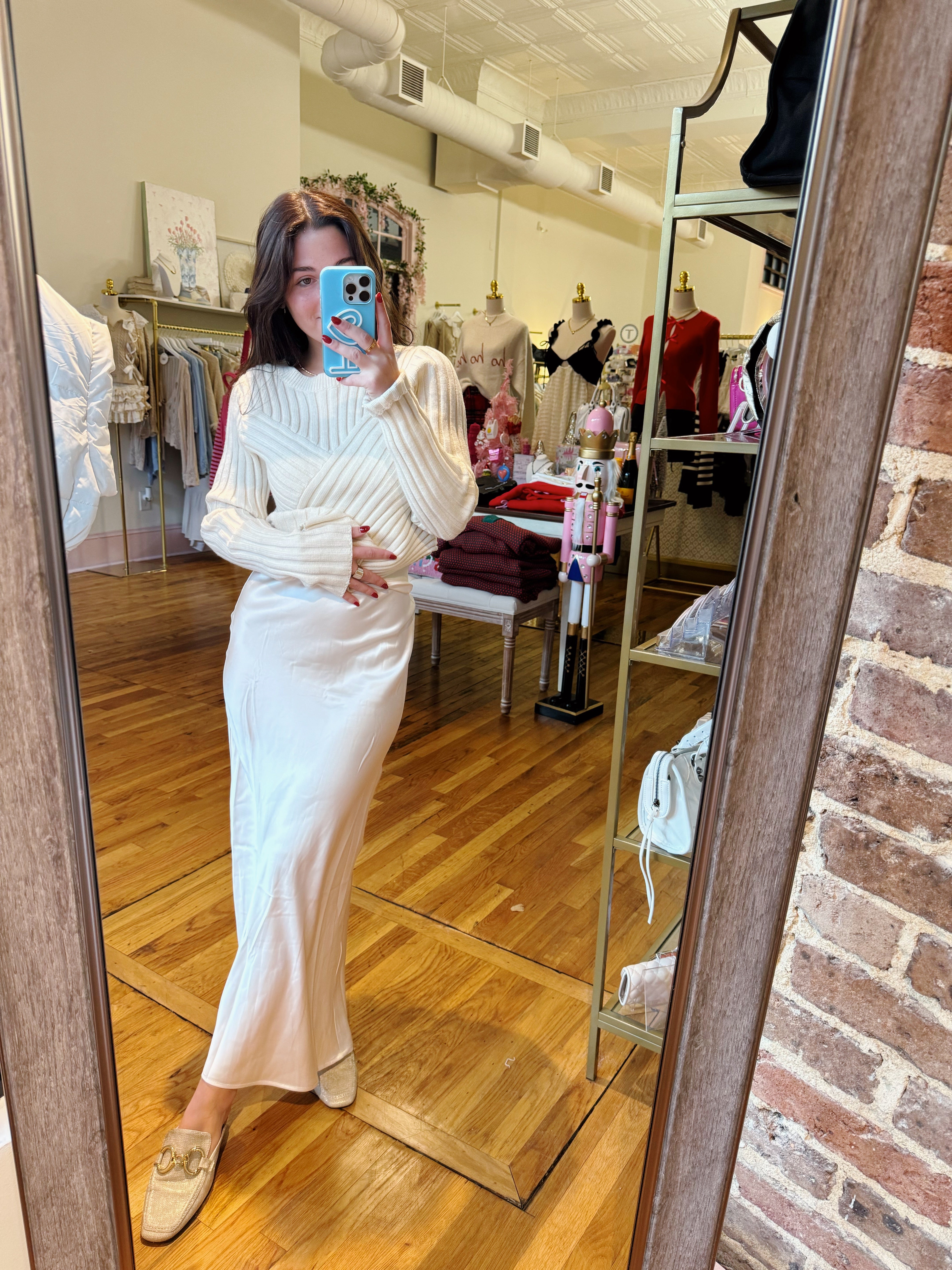 Maddie Midi Satin Skirt - Champagne