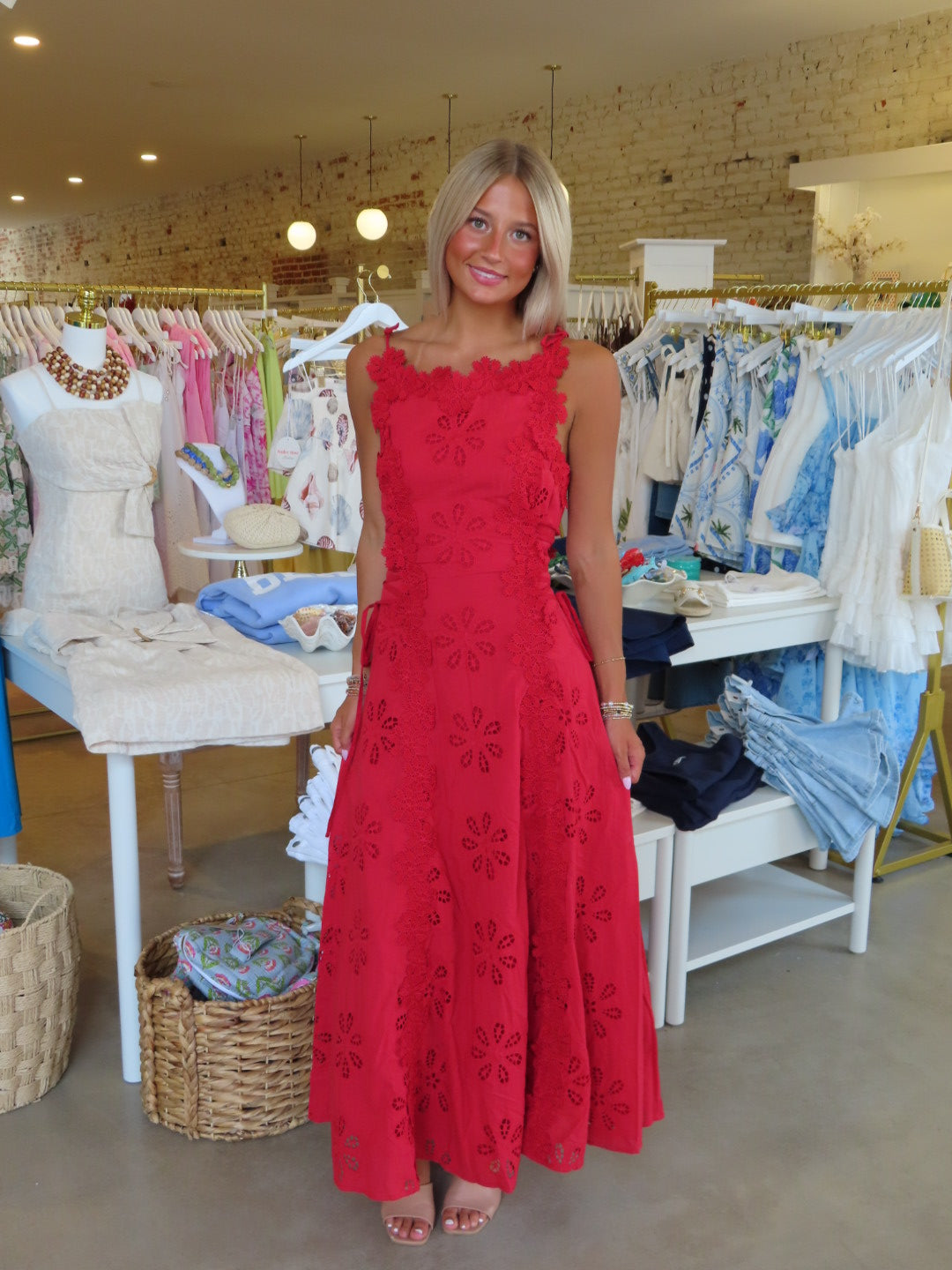 Francesca Eyelet Maxi Dress - Red